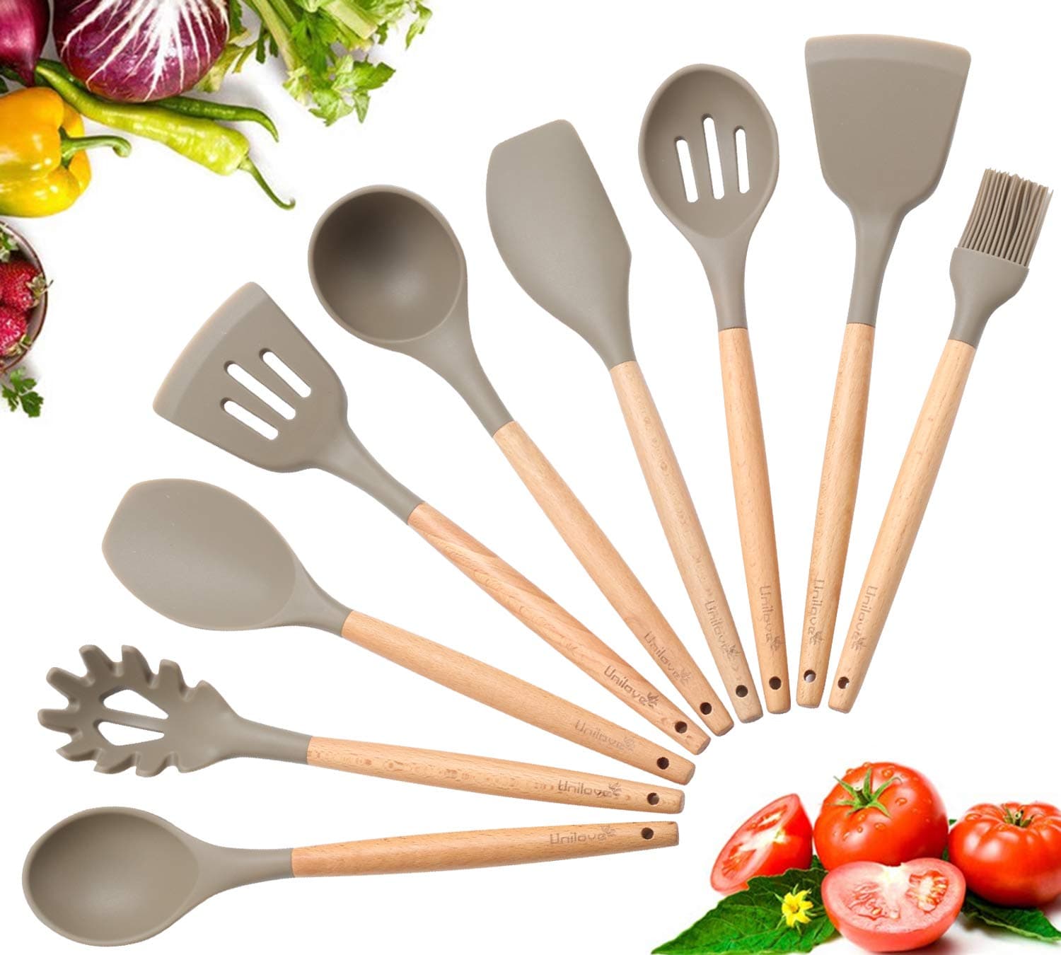 Kitchen Utensils Set, 9 Piece Silicone Cooking Utensils Set, Spatula Set Silicone Kitchen Utensils, Nonstick and Heat Resistant Cookware Set