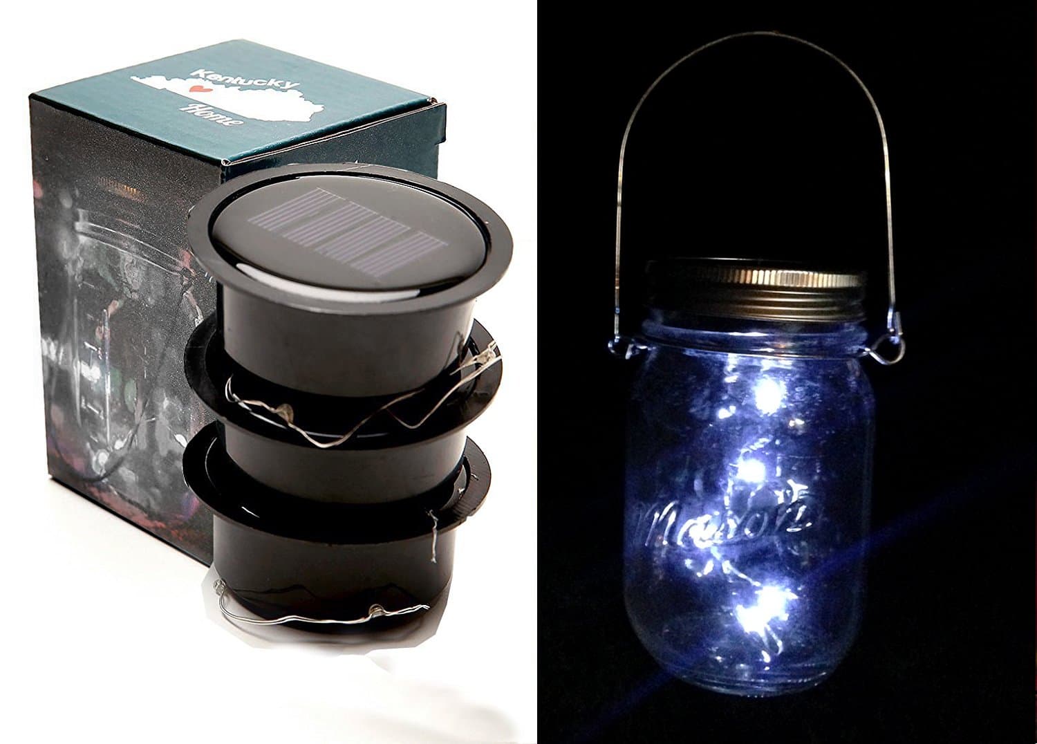 White LED Fairy Light 3 Pack - Solar Mason Jar Lid Insert - Solar Mason Jar Fairy Light with Color Changing LED for Glass Mason Jars and Garden Decor Solar Lights