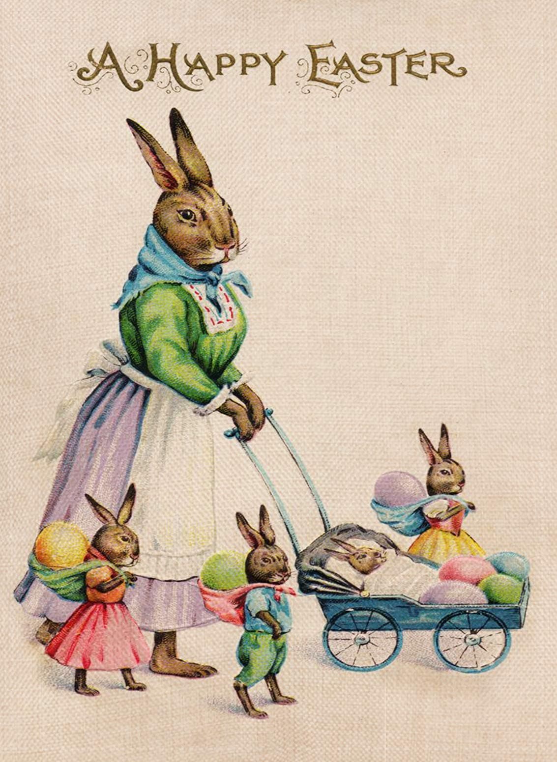 Selmad Home Decorative Happy Easter Bunny Eggs Small Garden Flag Antique Double Sided, Welcome Quote Burlap Vintage House Yard Decoration, Outside Seasonal Outdoor Décor Flag 12.5 x 18 Spring Summer