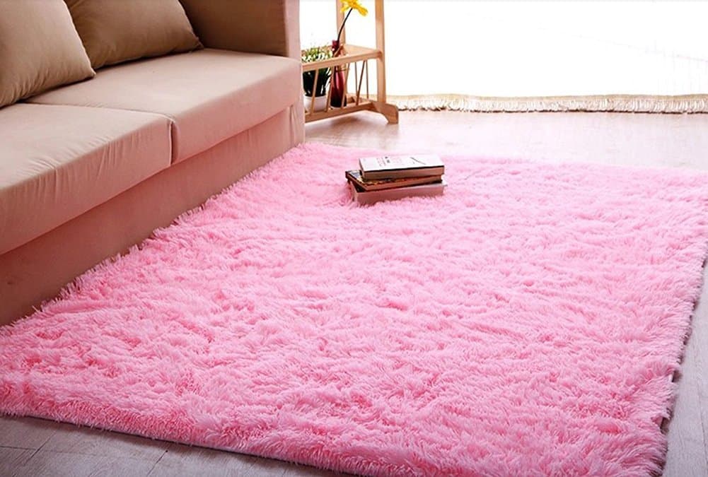 ACTCUT Super Soft Indoor Modern Shag Area Silky Smooth Rugs Fluffy Rugs Anti-Skid Shaggy Area Rug Dining Room Home Bedroom Carpet Floor Mat 2.6- Feet by 5.3- Feet (Pink)