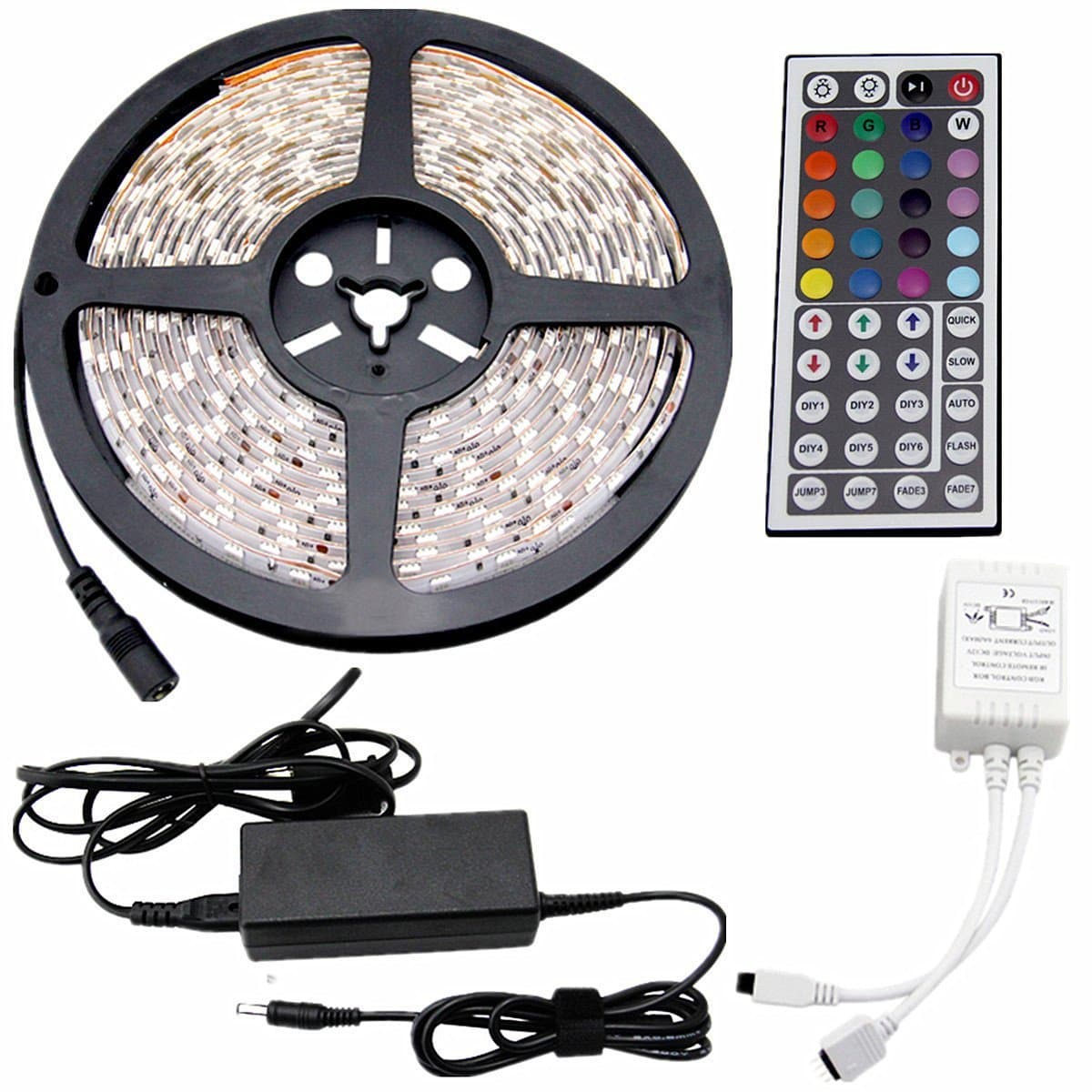 XMASROBE 16.4ft 5M Waterproof Rope Lights 300 LED 5050 SMD Color Changing RGB Flexible LED Strip Light + 12V 5A Power Supply + Remote + IR Controller - Multicolor LED Lights