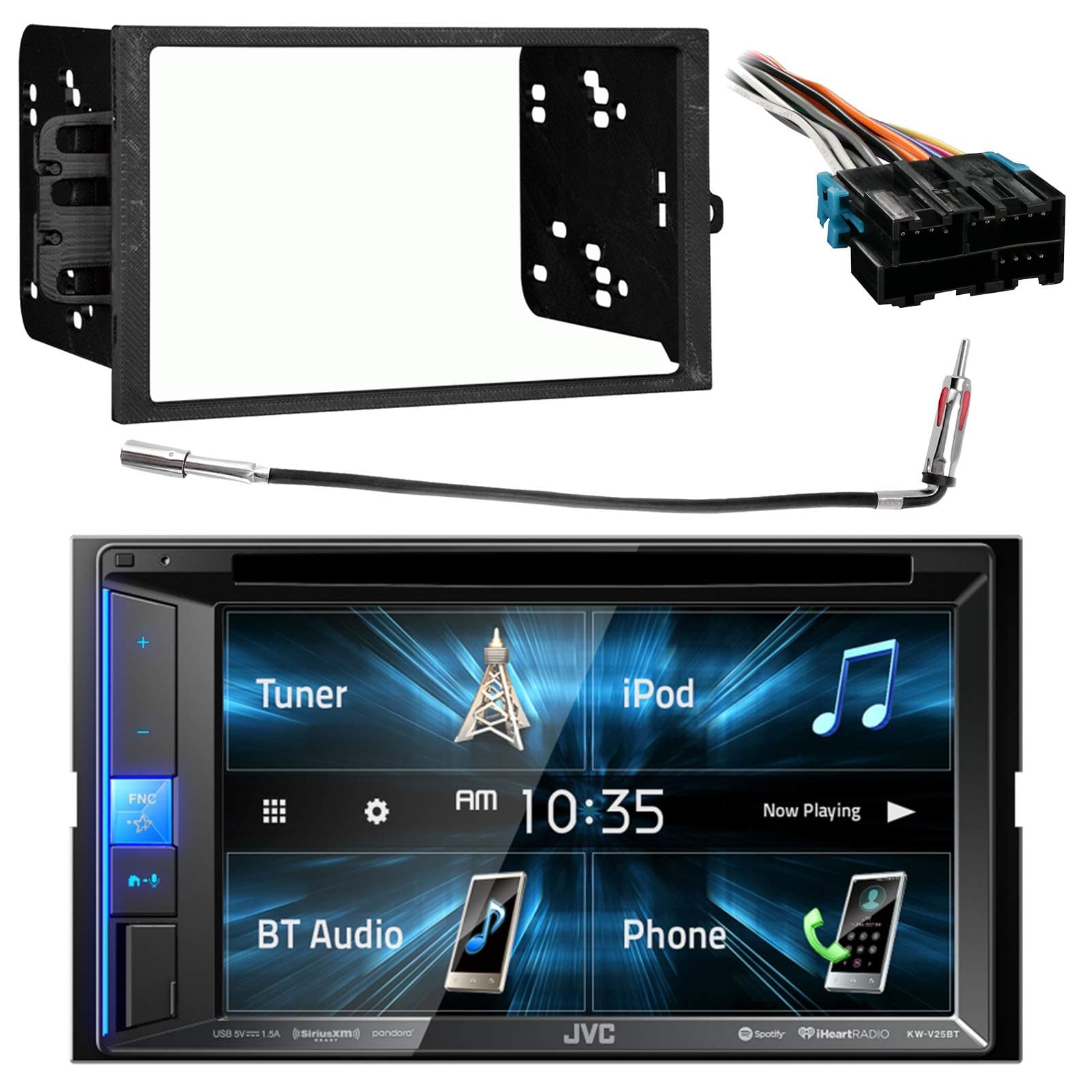 EnrockAudio 6.2" Touchscreen Double-DIN Bluetooth SiriusXM Car Audio Stereo Receiver, Double DIN Installation Dash Kit for Select 1994-2012 GM Vehicles, Radio Wiring Harness, Antenna Adapter