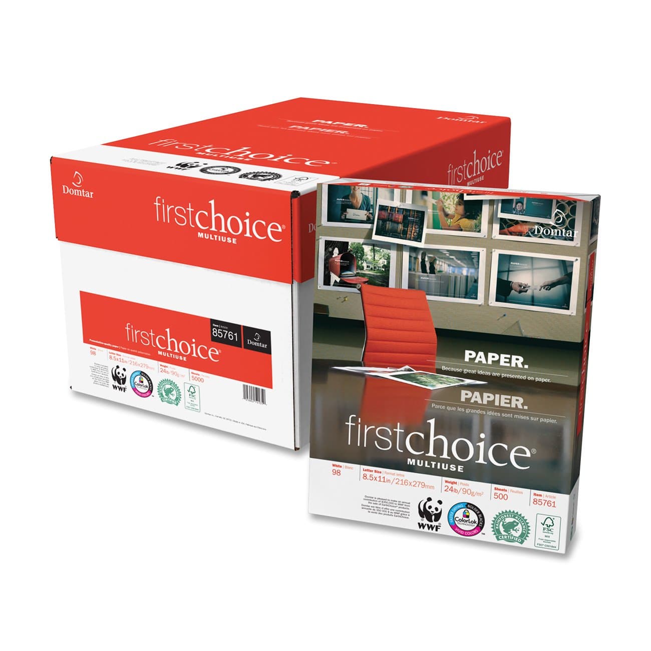 Weyerhaeuser Company First Choice MultiUse Copy/Laser Paper, 98 Brightness, 24 lb, Letter (8.5 x 11), 5000 Sheets (85761)