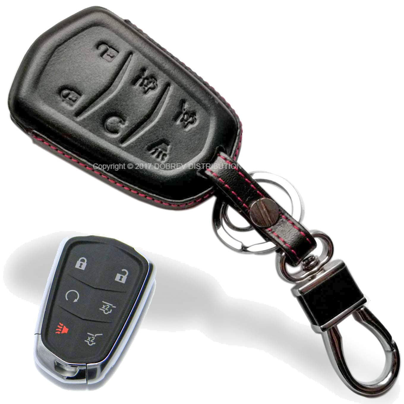 Massimiliano Incas Dobrev 6 Buttons Genuine Leather Case Protector Key Fob Cover Smart Car Remote Holder Fit for 2015 2016 2017 Cadillac Escalade ESV FCC ID: HYQ2AB (Black Leather)