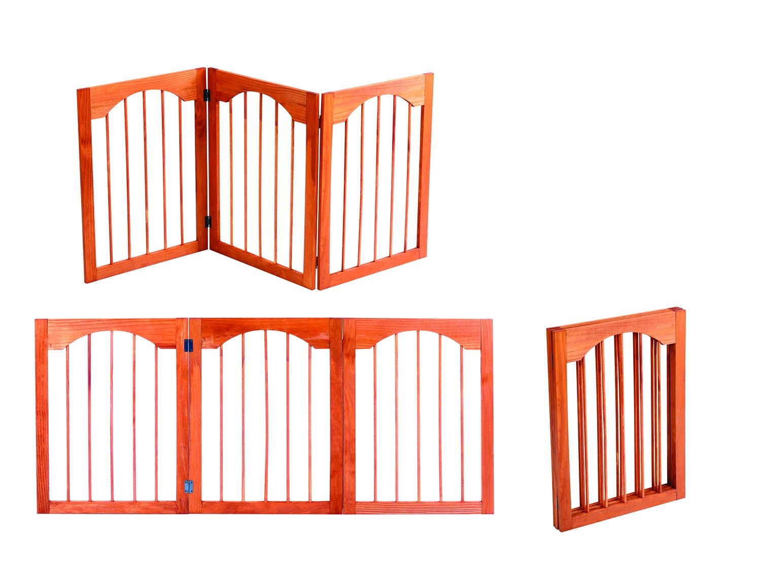 52.5'' Indoor/Outdoor Arch Design Adjustable Free Standing Solid Wood 3 Panel Folding Pet Gate