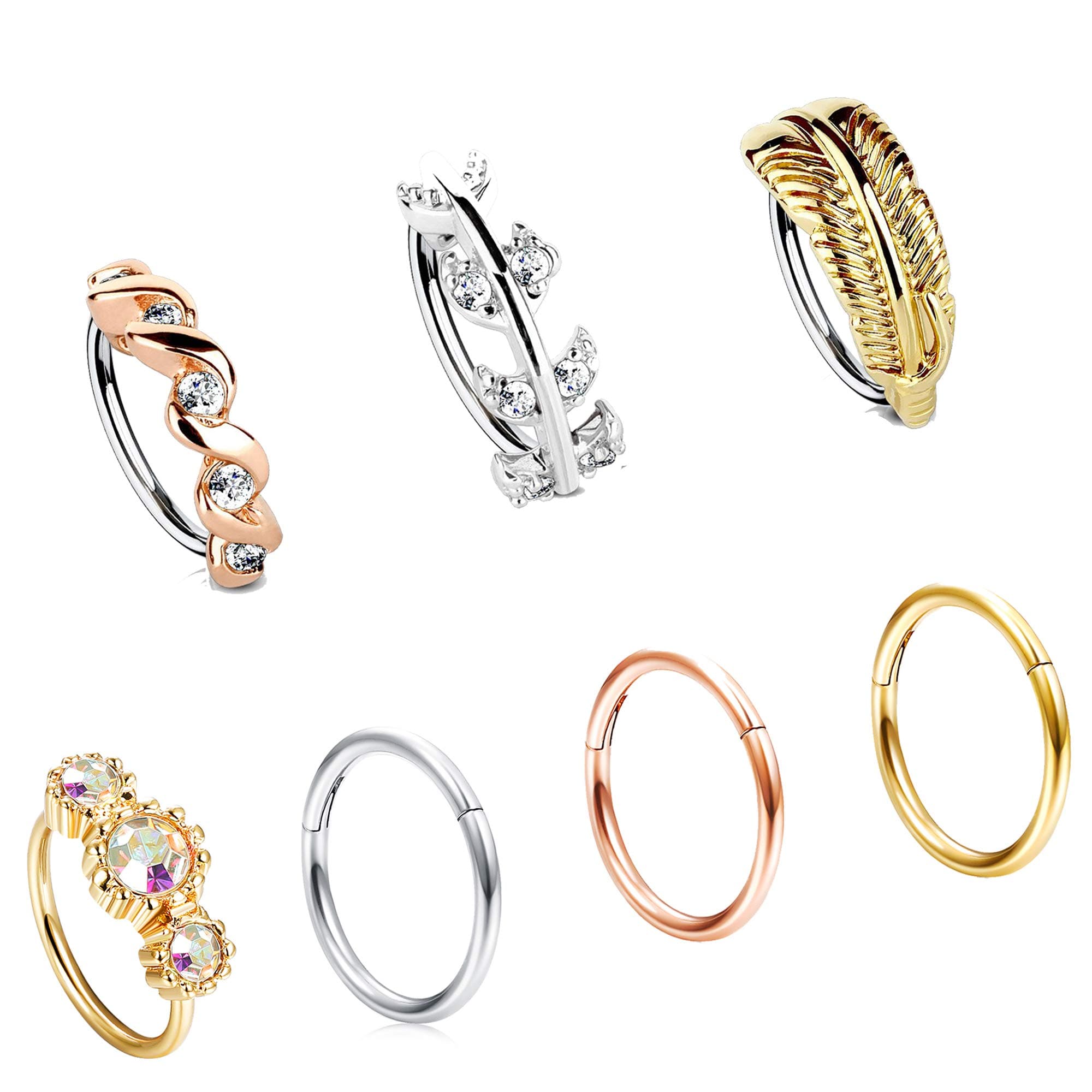 Nose Ring Piercing Hoop Paved Round CZ Set CZ Crawler Cartilage Hoop Ring for Nose