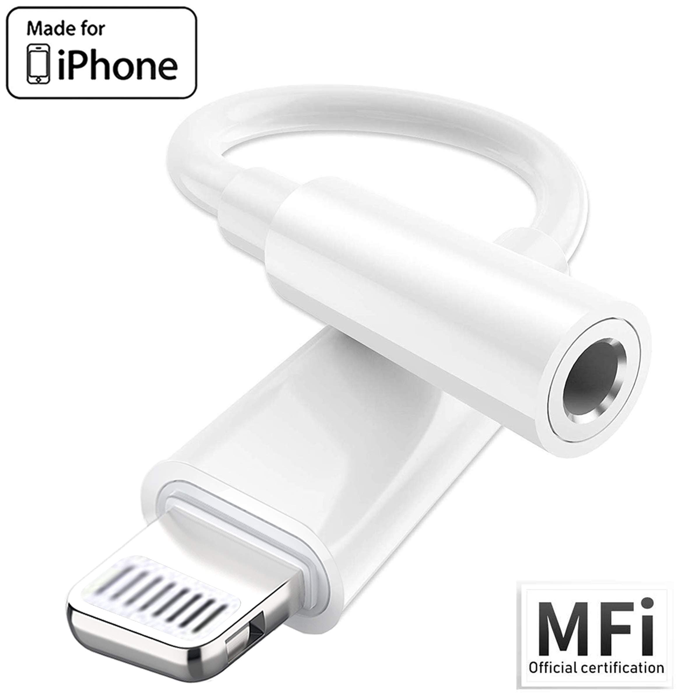 Updated Version Lightning to 3.5mm Headphones Jack Adapter, [Apple MFi Certified] iPhone Headphone Adapter Aux Cable Cord Earphones Dongle Compatible for iPhone 11/Xs/XR/X/8/7 Support All iOS -White