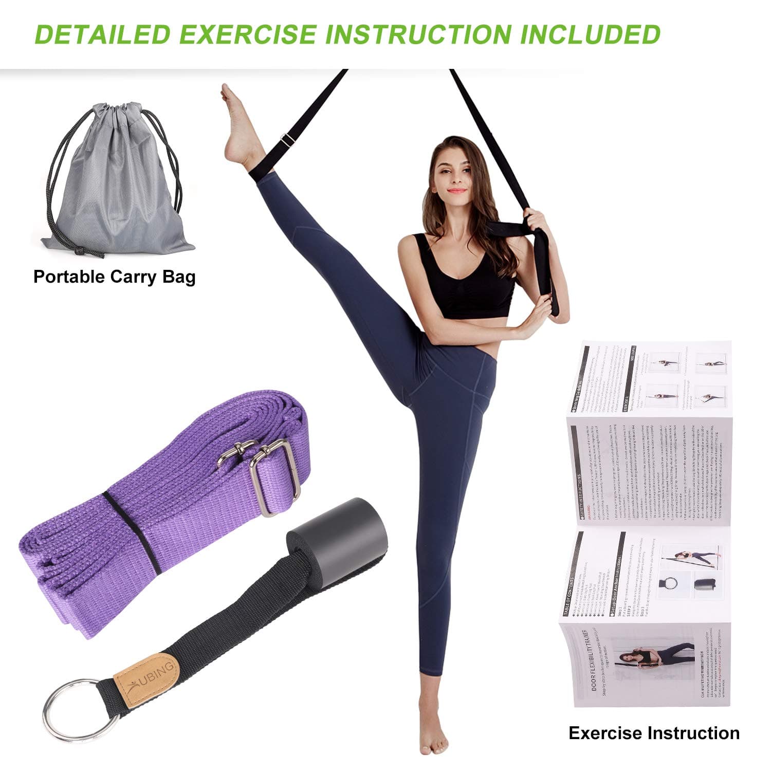 UBING Leg Stretcher, Door Flexibility Trainer and Stretching Leg Strap for Ballet Dance Gymnastics Training, Include Detailed Exercise Instruction and a Portable Carry Bag