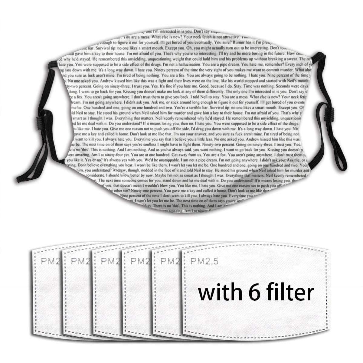 Andreil Quotes Women Men Adjustable Earloop PM2.5 Face Cover With 6pcs Anti-dust Reusable Mouth Cover With Filter