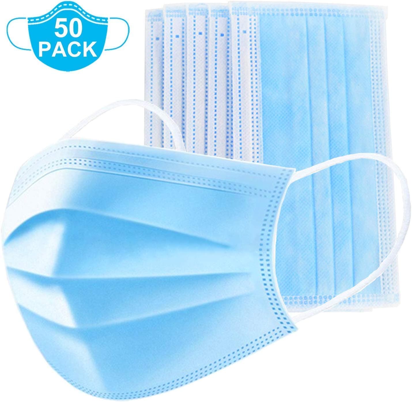 eacho 50 Pcs Disposable Mouth Face Cover- Dust Breathable Earloop Comfortable 3-Layer Face Cover