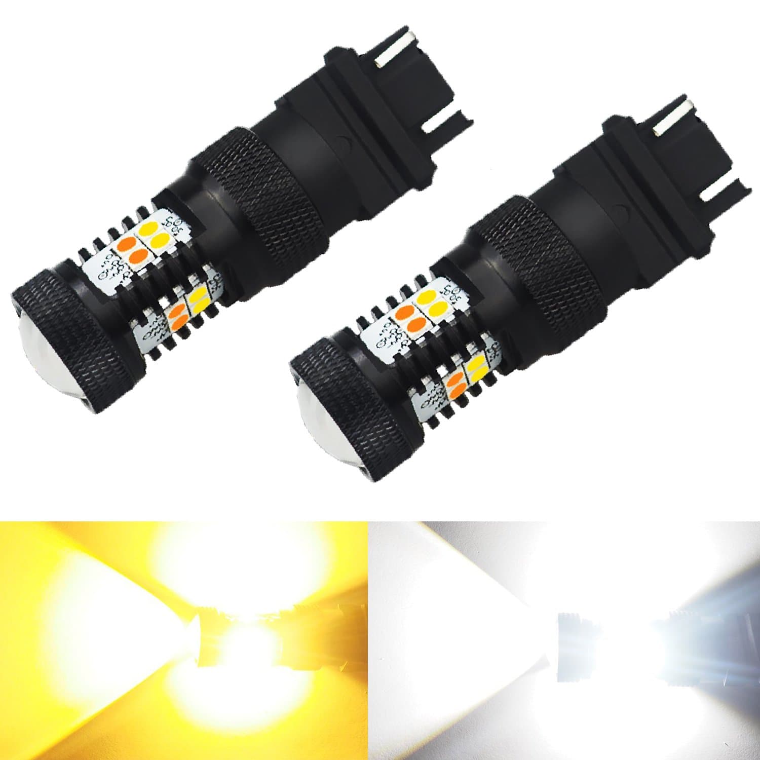PRIME LED 3157 3155 3457 4157 Switchback | 16 3030 Chipsets | Brightest | Dual Color Front Turn Signal & Clerance Light | Amber 700Lm White 900Lm (pack of 2)