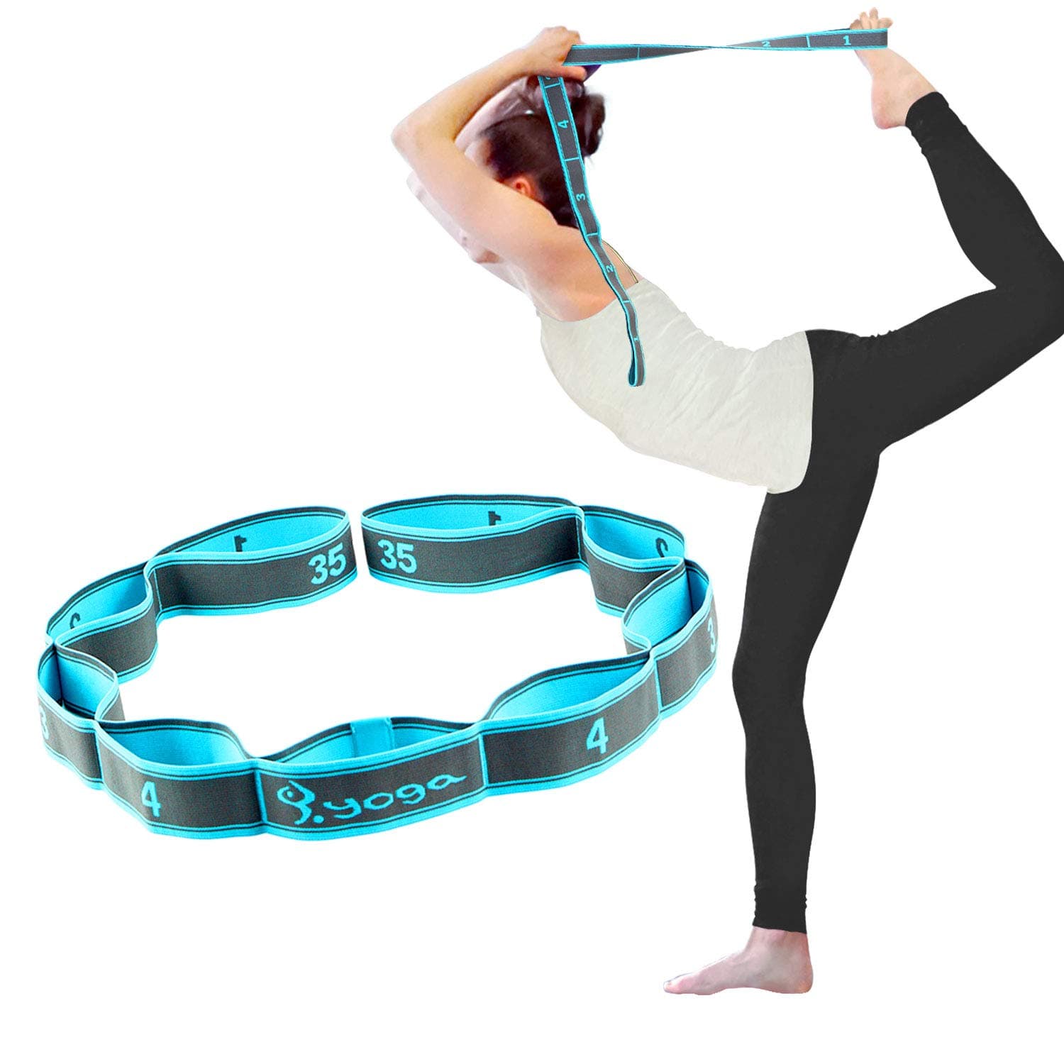 SONGSU Elastic Stretch Strap, Stretching Out Strap for Physical Therapy with 8 Loops, Yoga, Dance and Pilates, Gymnastics, Hamstring Strength Training - Blue