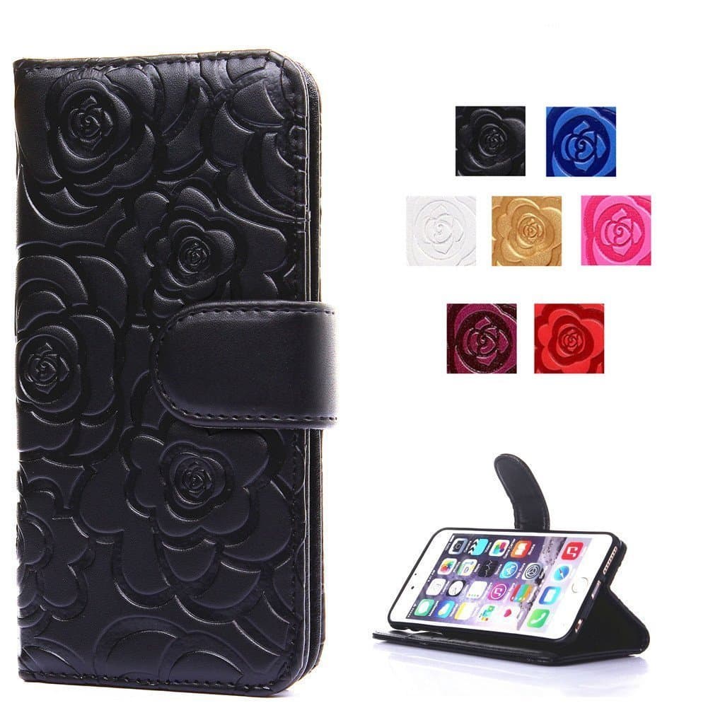PaILeDou iPhone 6s Plus Case, Premium Vintage 3D Embossed Floral PU Leather Wallet Magnetic Smart Cover with Detachable Wrist Strap Card Slots Kickstand for Apple iPhone 6/6s Plus 5.5 Inch(Black)