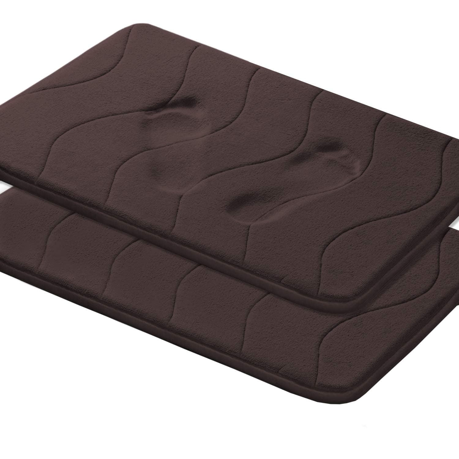 Flamingo P Microfiber Memory Foam Fieldcrest Luxury Bath Rugs Absorbent Soft Comfortable Thick Machine Wash Easier to Dry for Bathroom Floor Rug, 17-Inch by 24-Inch, Brown, Waved Pattern, Two Pieces