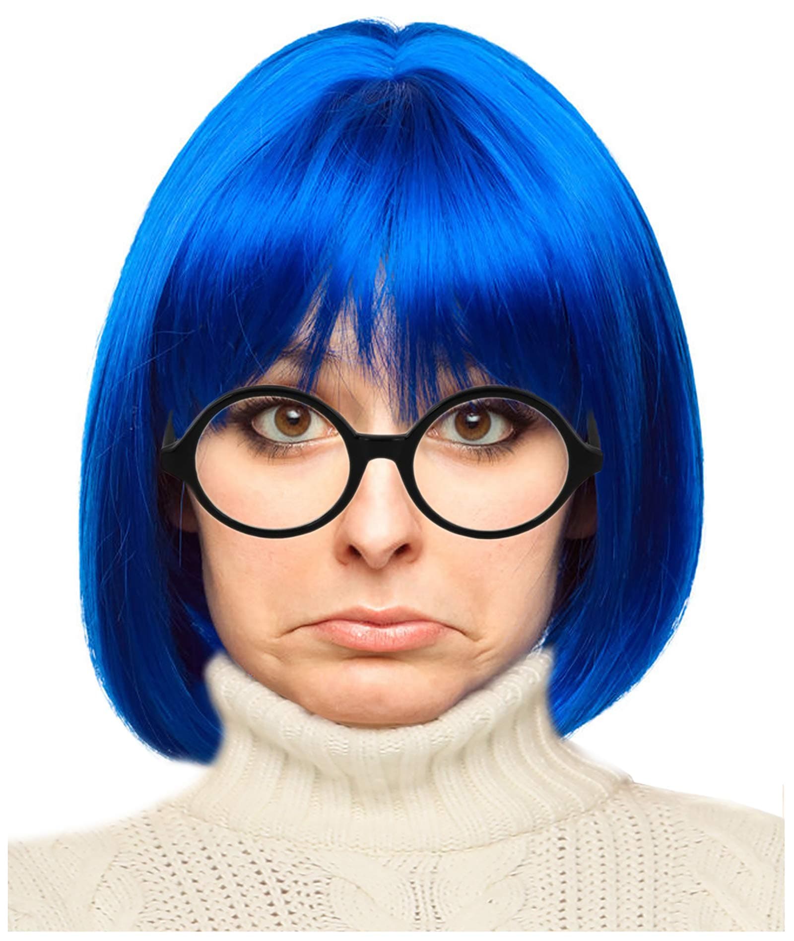 Blue Bob Wig and Glasses Character Costume Set