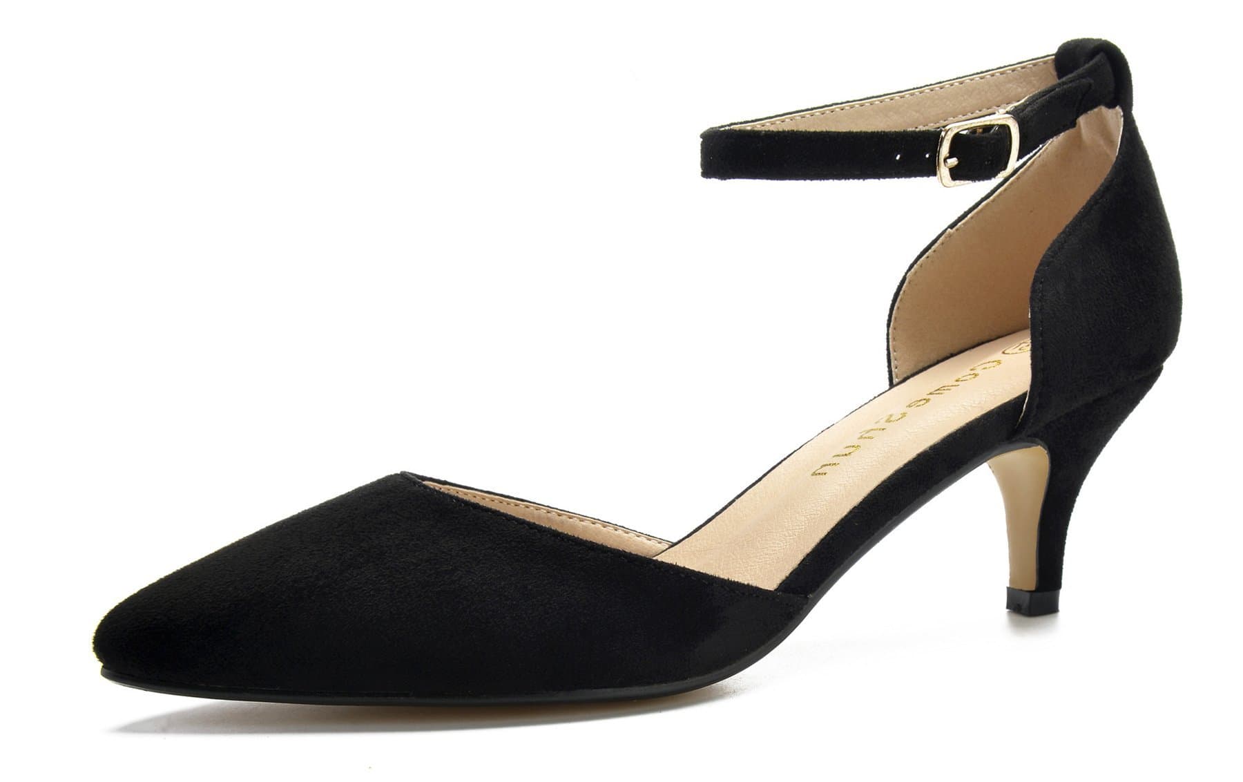 ComeShun Womens Low Kitten Heels Sandals Ankle Strap Closed Pointed Toe Pumps Dress Bridal Party D'Orsay Shoes