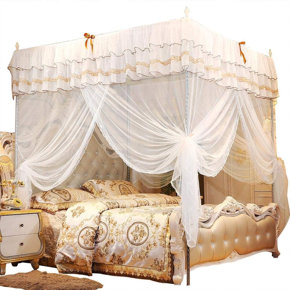 Elegant Canopy Bed Curtains Luxury Princess Four Corner Post Bed Curtain Canopy Netting Mosquito Net Bedding(120 * 200 * 200)
