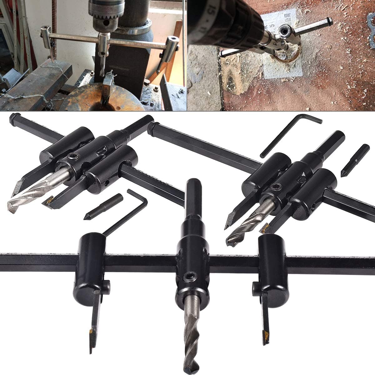 HOHXEN Adjustable Circle Hole Saw Cutter Woodworking Drill Bit,Adjustable 1-Inch to 6-Inches,Heavy Duty Wood DIY Tools(Cutting Diameter:30mm-300mm)