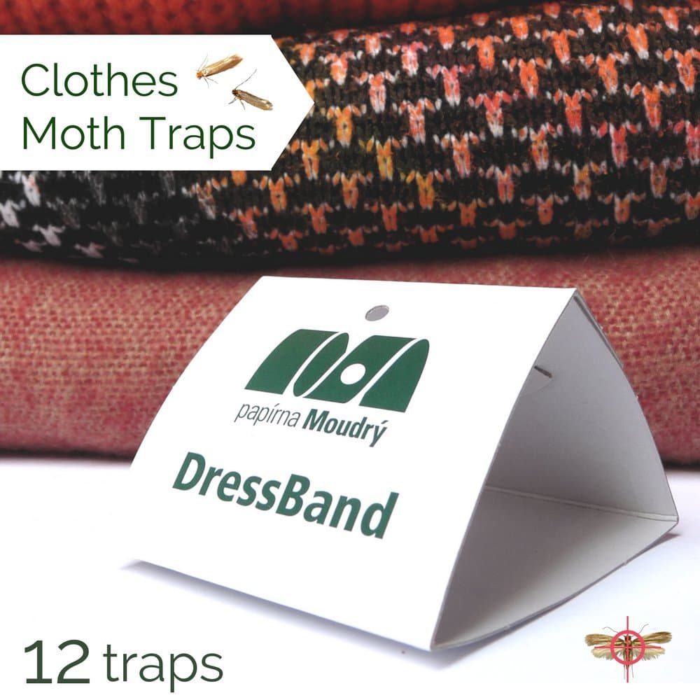 DressBand Clothes Moth Traps 12 Pack - Pheromone Glue Pre-Baited Traps, Odorless and Non-Toxic