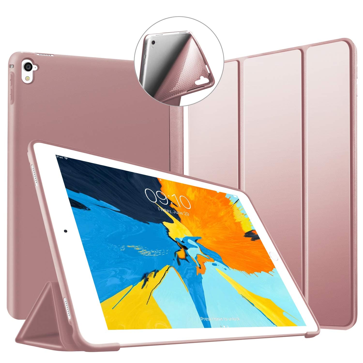 Case for iPad Pro 9.7, Ultra Slim Lightweight Shell Trifold Stand Protective Smart Case [Auto Sleep/Wake Function], Flexible Soft TPU Back Cover for Apple iPad Pro 9.7" 2016 Release Tablet, Rose Gold