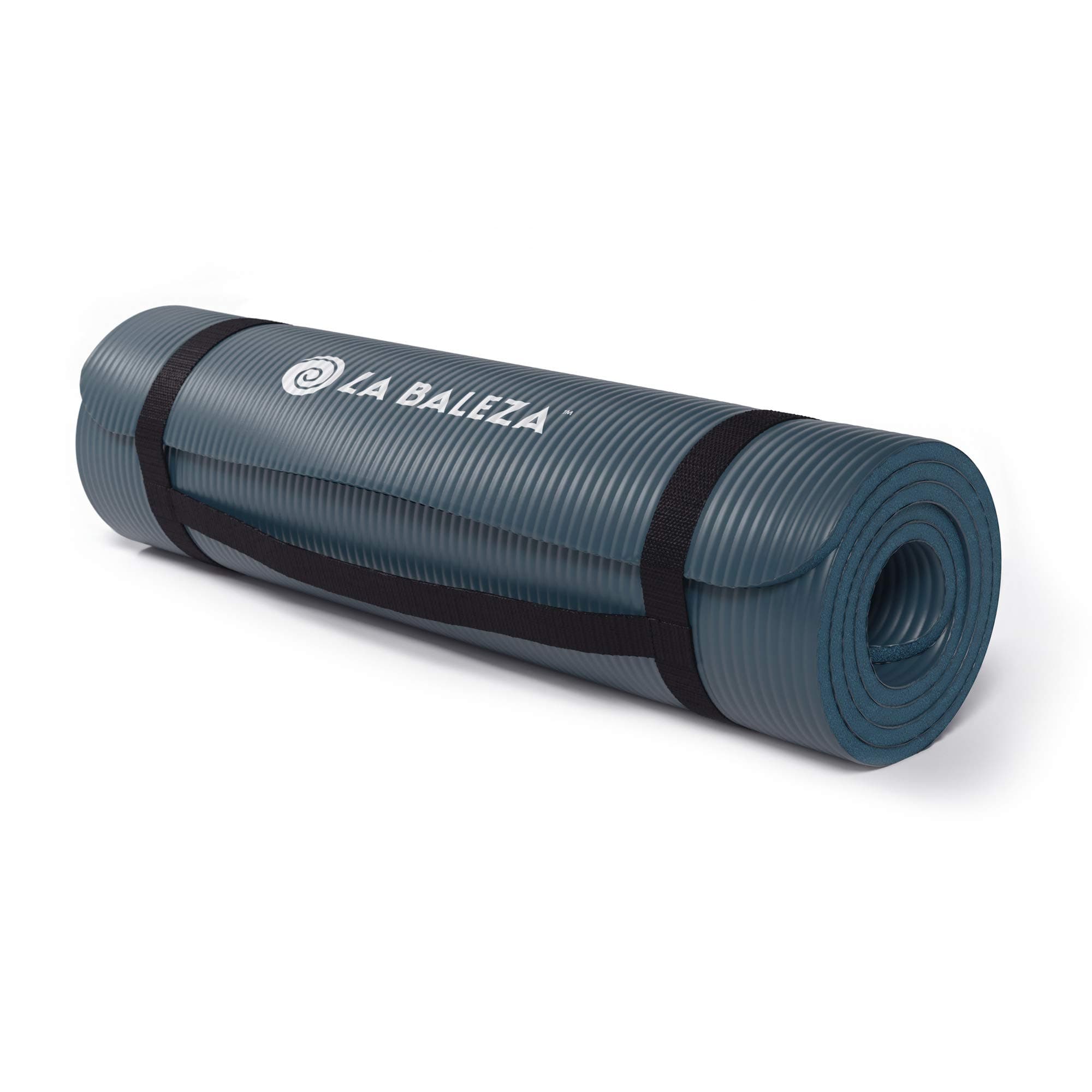 La Baleza Yoga Mat, 3/8 Inch ExtraThick Exercise Mat for Yoga, Pilates and Personal Fitness, Ridged Rubber Surface for Non-Slip Grip, Includes Carrying Travel Strap, Multiple Colors
