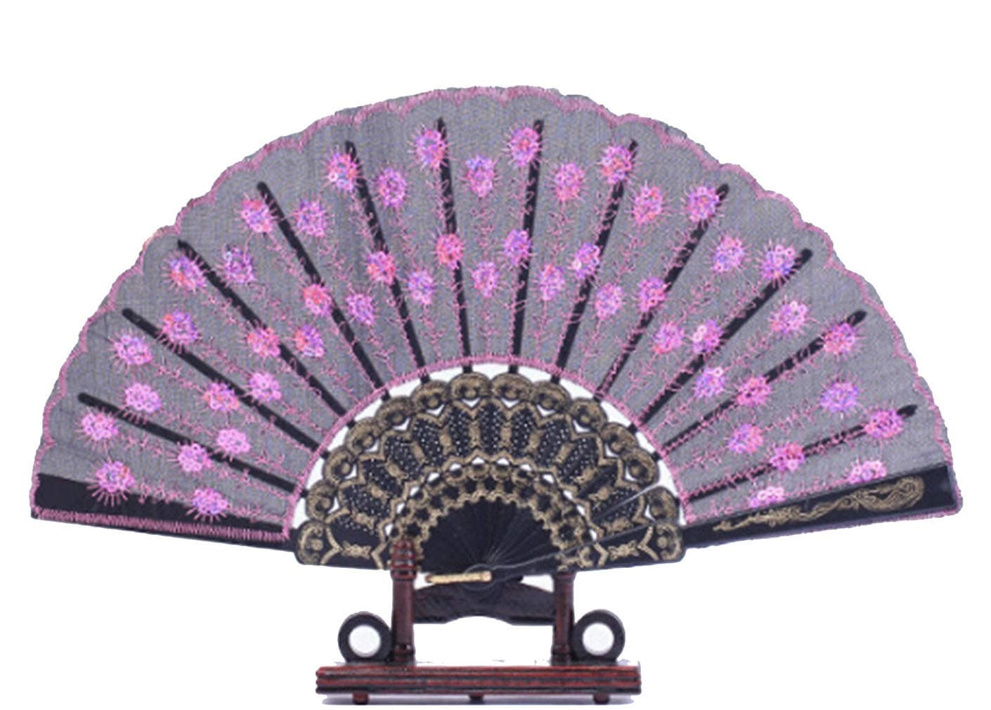 Pinsjar Peacock Flower Pattern Folding Fan Handheld Hand Fan Elegant Decorative Fan Wedding Gift for Women Girls