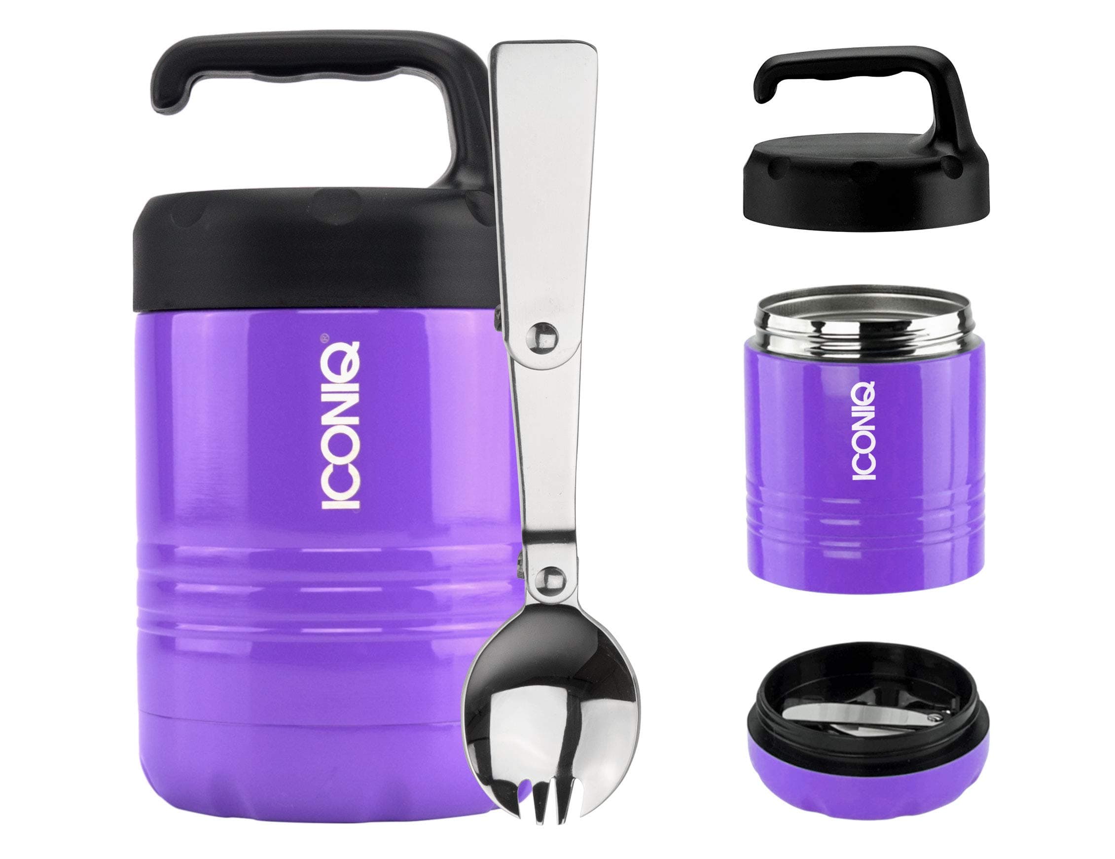 ICONIQ Qore Stackable Stainless Steel Insulated Food Jar with Fold-Out Spork (10 ounce | Purple)