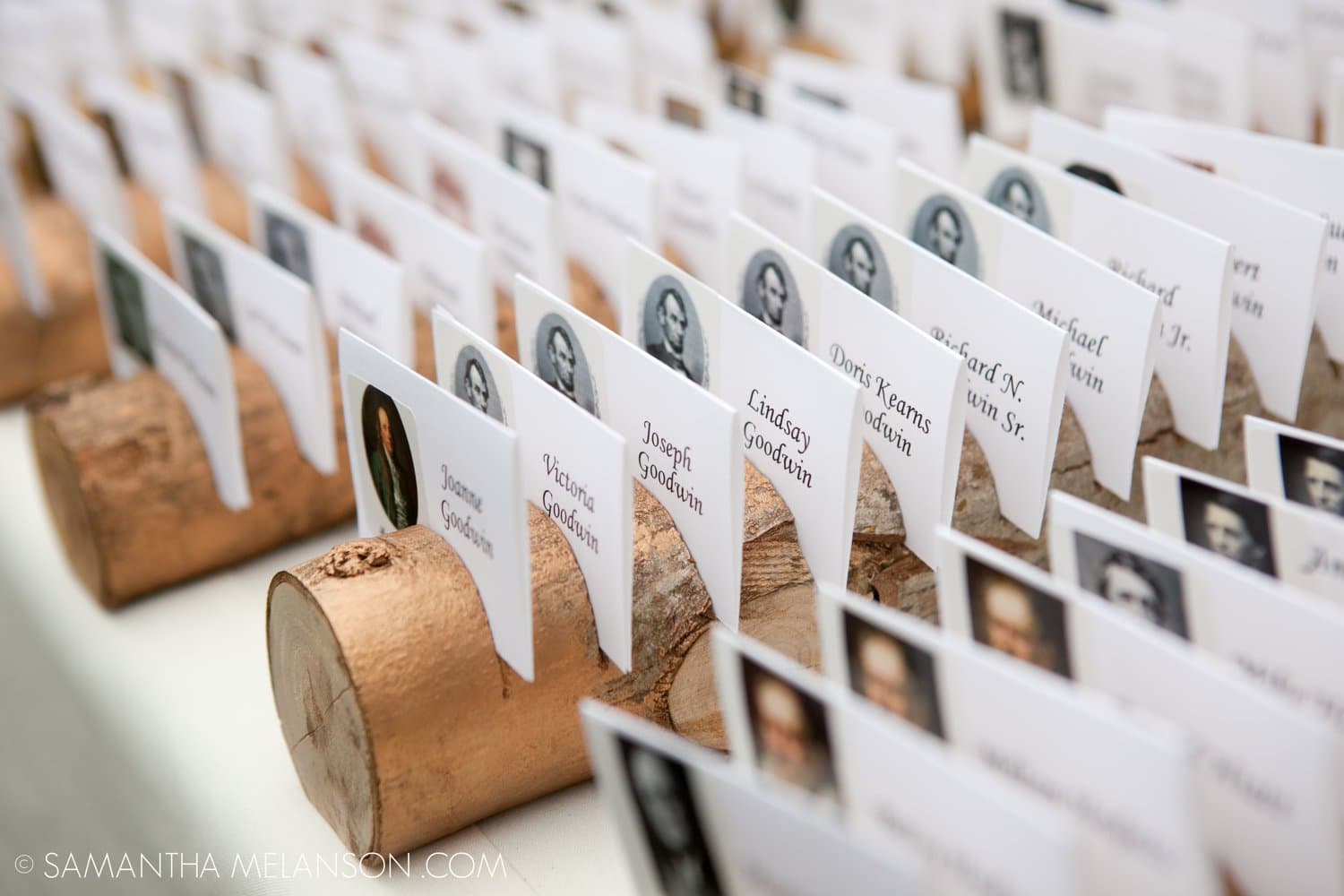 1 Gold Escort Card Holders Made From a Fallen Tree
