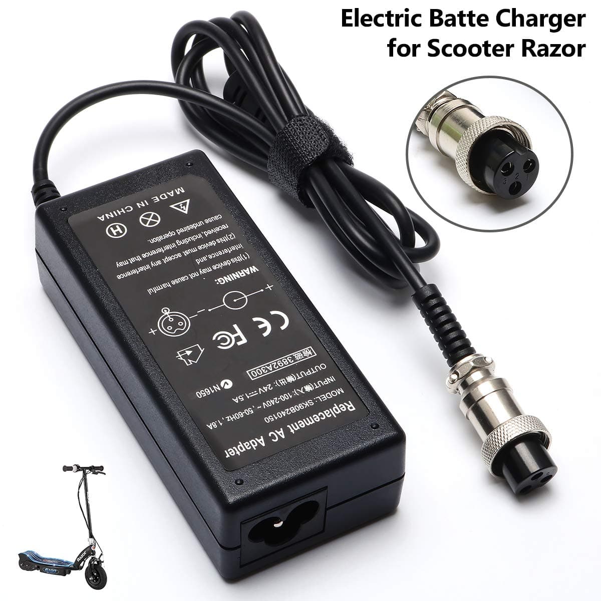 36W Electric Scooter Battery Charger for Razor E100 E200 E300 E125 E150 E175 E500 MX350 E200S E225S E300S E325S MX400 ZR350 PR200 Power Supply Cord