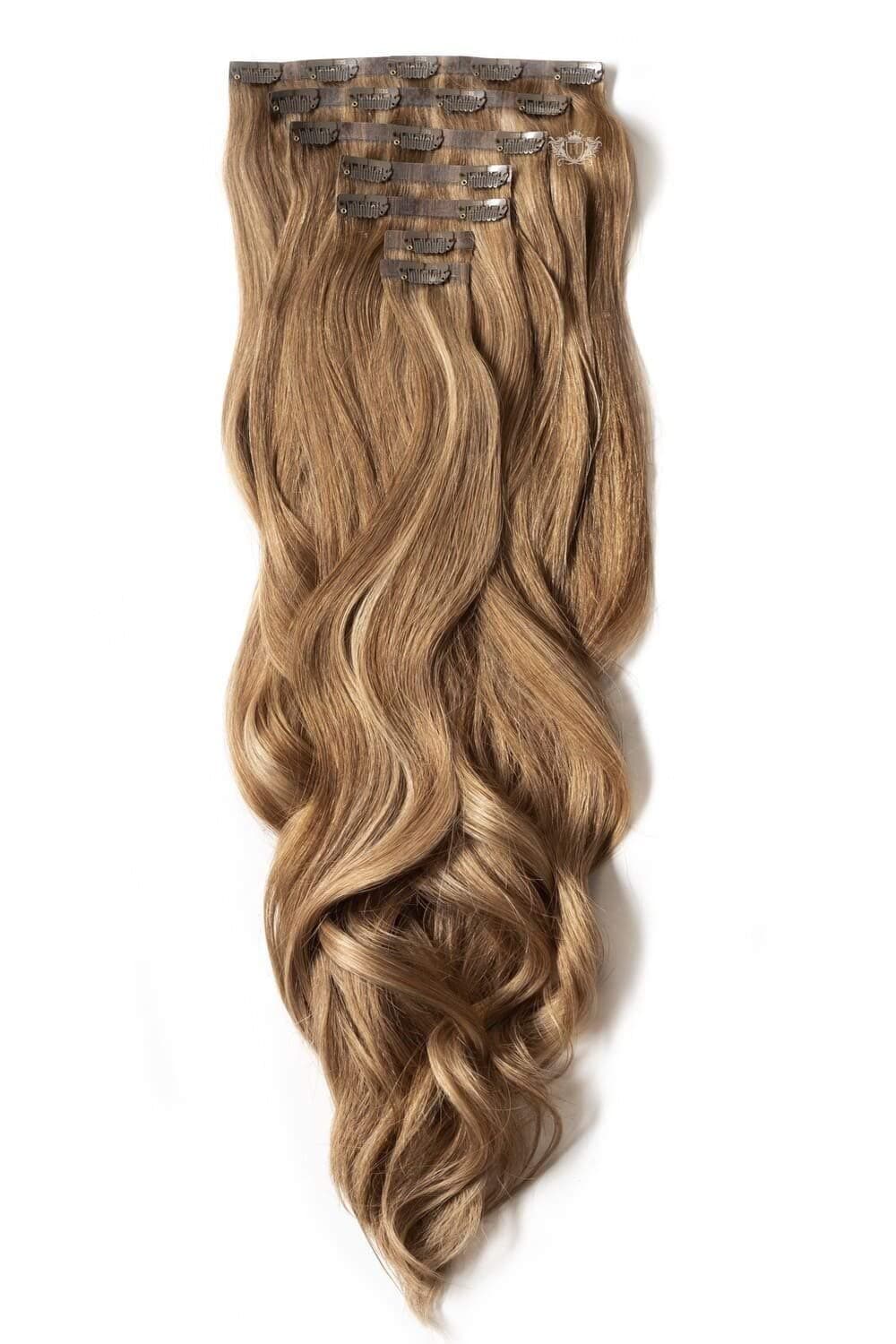 Foxy Locks 24" Luxurious Seamless Full Head Clip In Human Remy Hair Extensions - Various Colours (8 - Sunkissed Highlights)