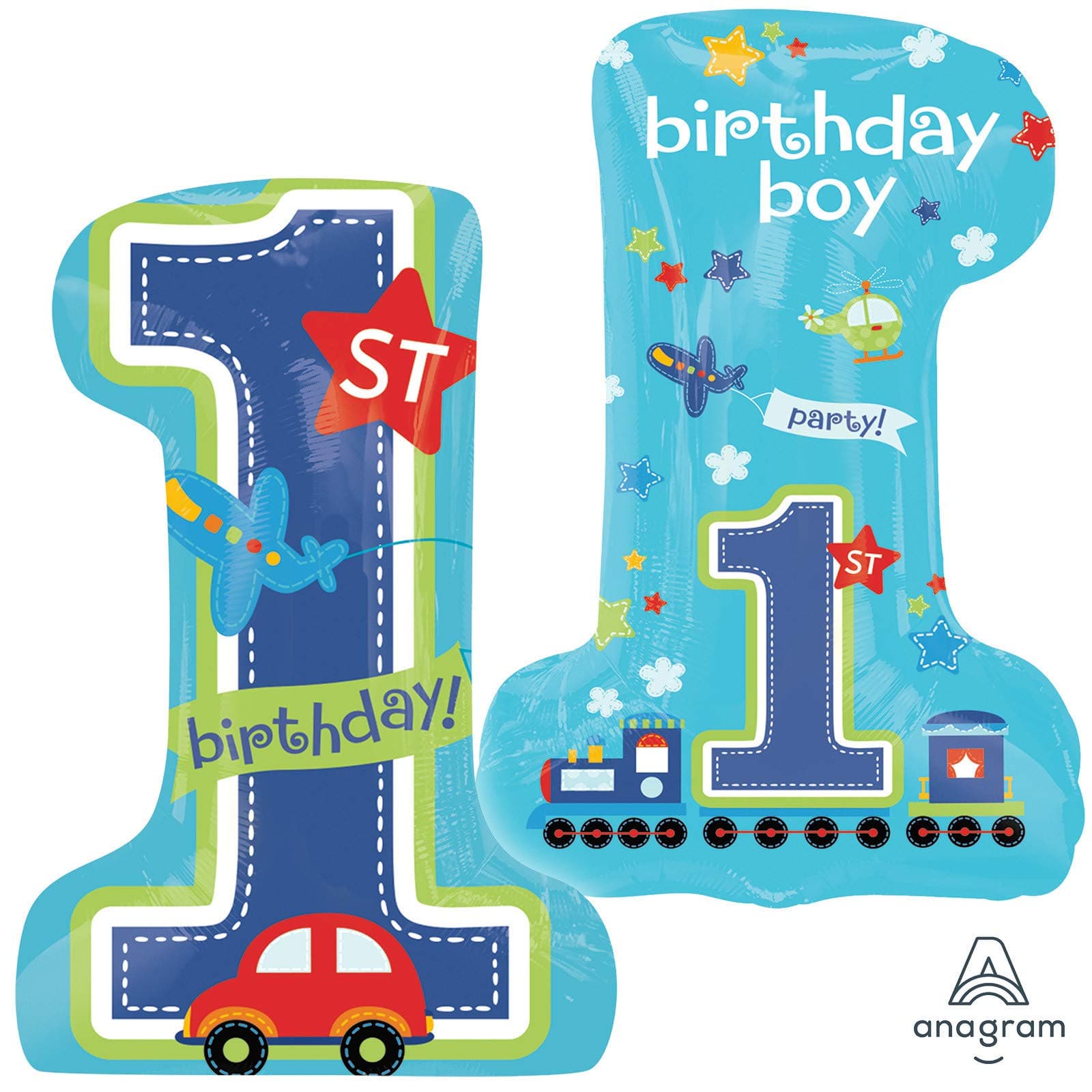 LOONBALLOON Boys Boy First 1st ONE #1 First All Aboard Car Train 30" Birthday Mylar Balloon