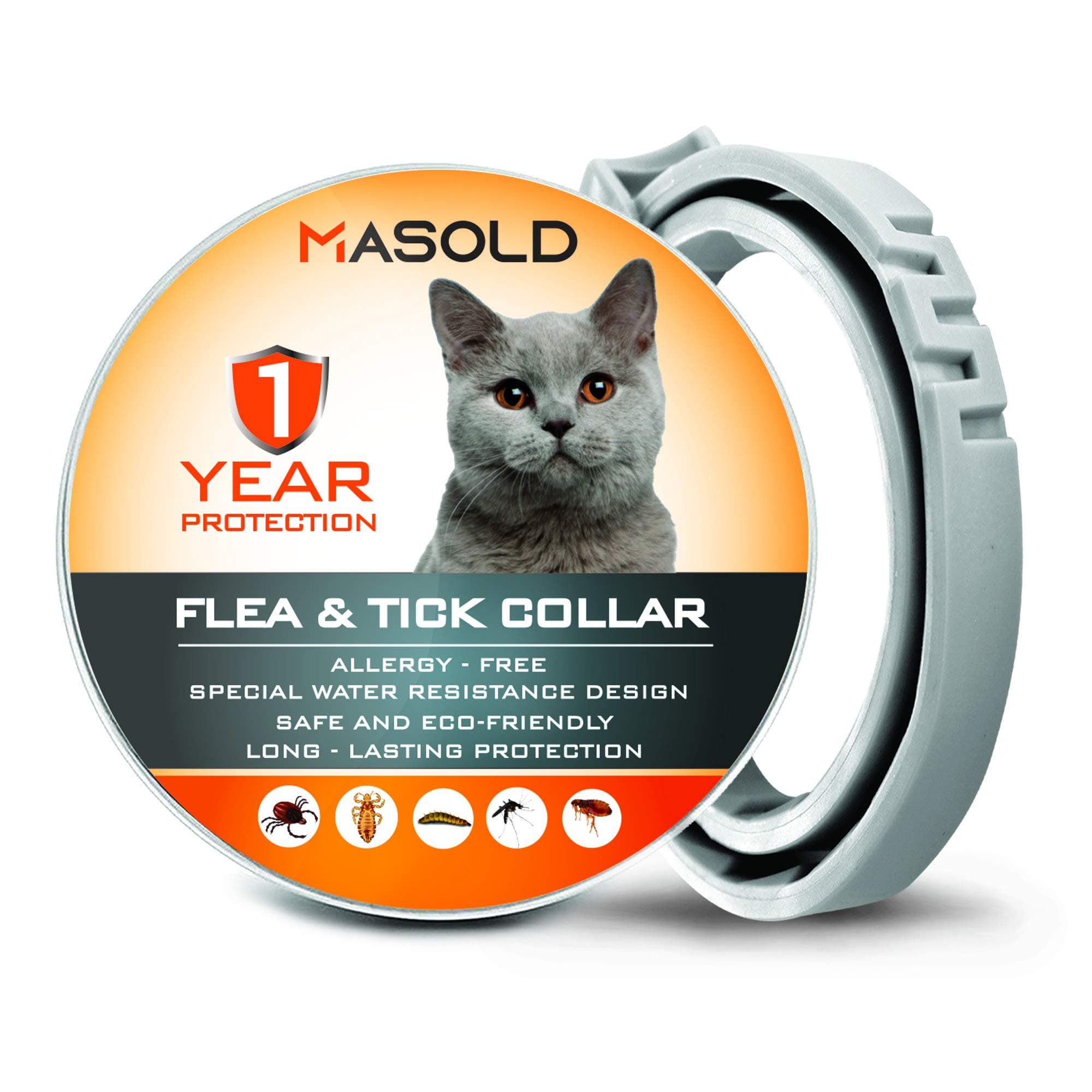 MASOLD Cat Flea and Tick Control Collar - 12 Months Flea and Tick Control for Cat 4.