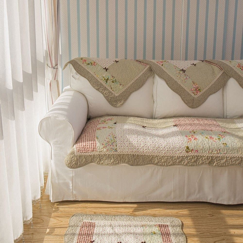 Unimall Cotton Quilted Sofa Protector Cover Stitching Flora Settee Couch Covers Jacquard 70 cm X 210 cm