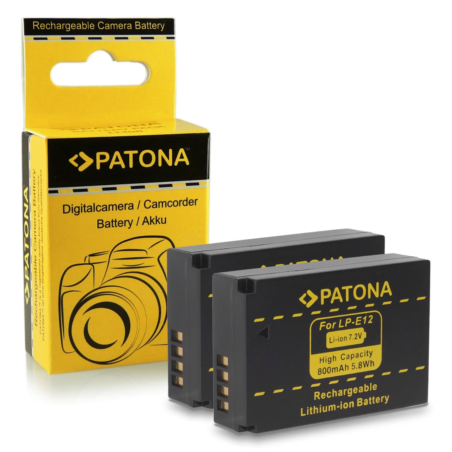 PATONA 2x Battery LP-E12 compatible with Canon EOS 100D, EOS M, M2, M10, M50, Rebel SL1