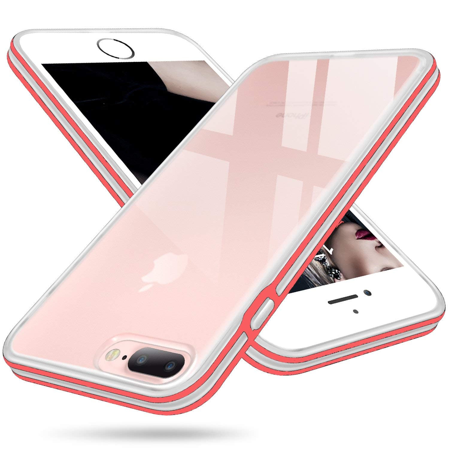 Enflamo Shockproof Bumper Back Case Cover Soft Slim Defender Impact Resistant Colorful Bumper Protective Case iPhone 7 Plus/iPhone 8 Plus (Red)