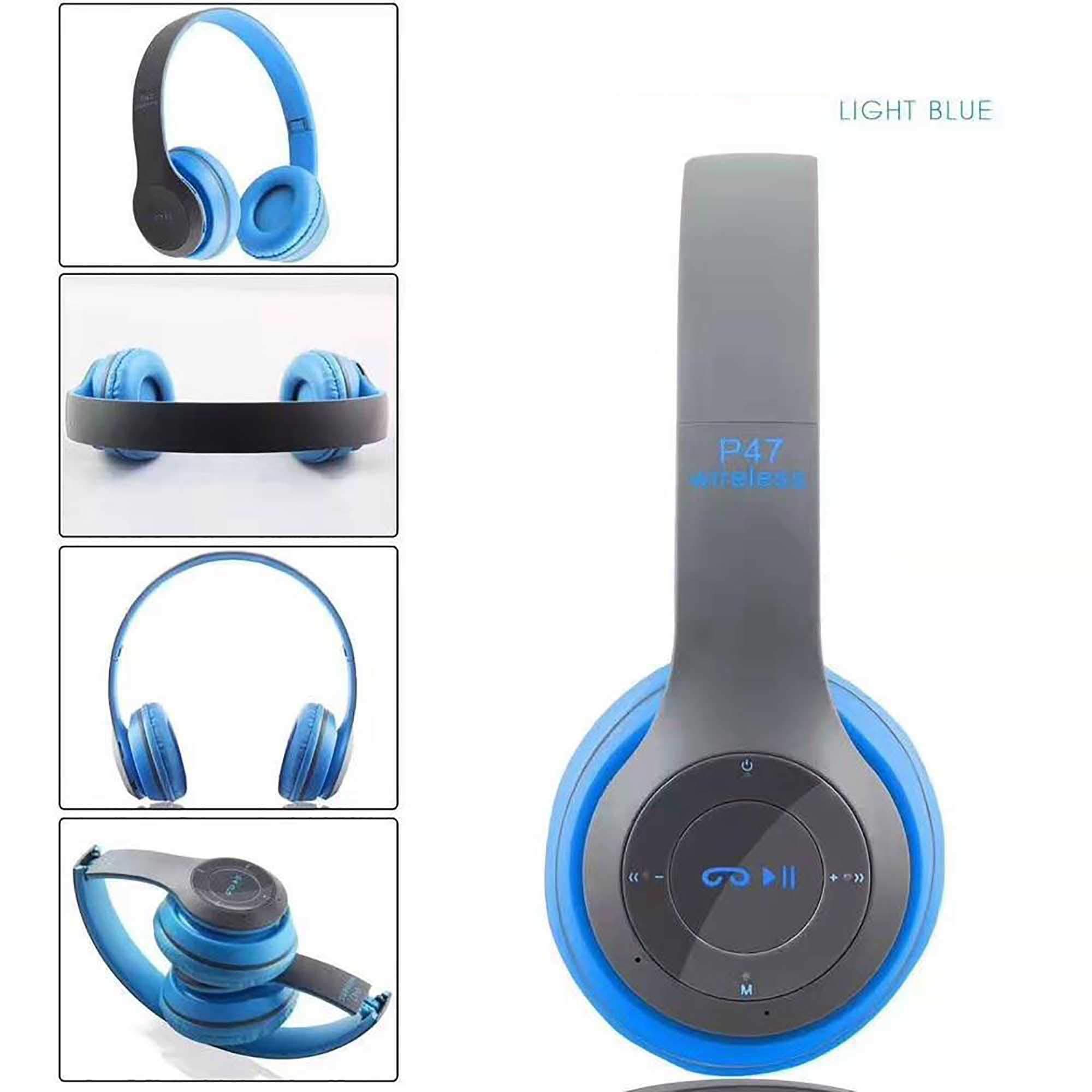 BLUETOOTH HEADPHONES 4.1 WIRELESS / 3.5 MM P47 COMPATIBLE ANDROID IOS (Blue)