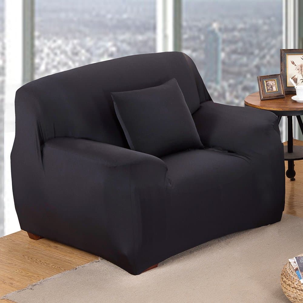 Libraoeu Sofa Covers 1 Seater Slipcover Stretch Elastic Fabric Sofa Couch Protector Slip Cover Black 90cm-140cm