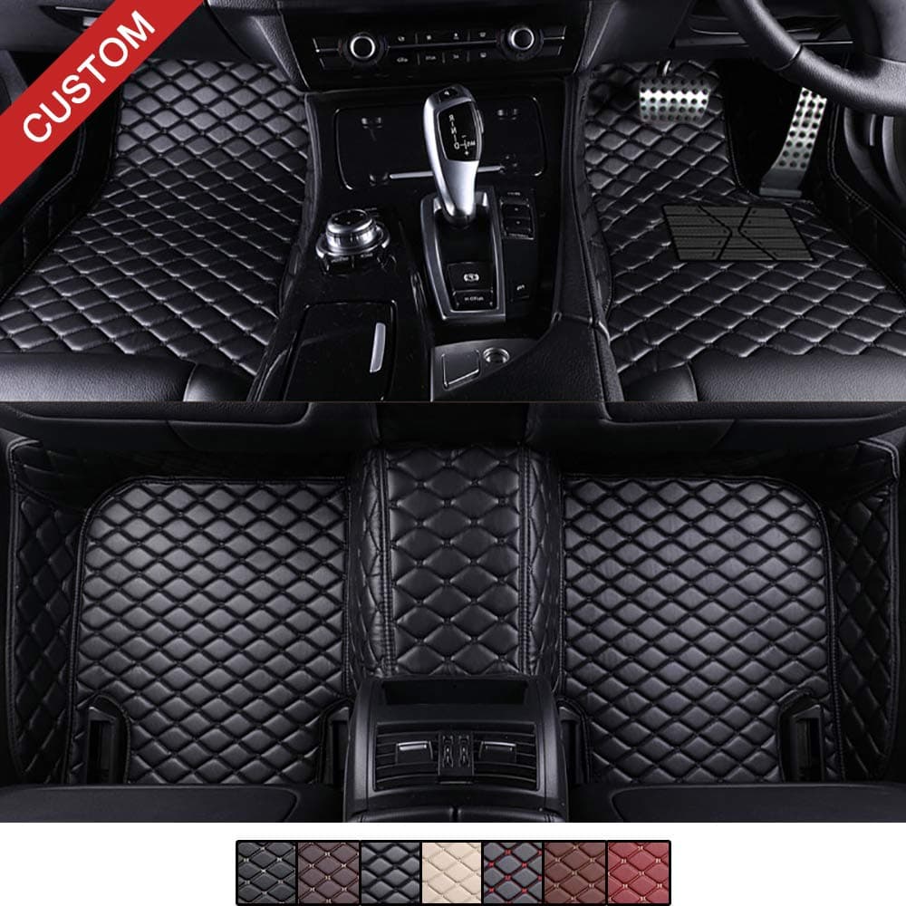 VEVAE Tailored Car Floor Mats for Benz E Class W212 Saloon 2009-2015 Laser Measured Faux Leather, Custom All Weather Full Coverage Waterproof Carpets XPE Car Liner (Black with Black Stitching)