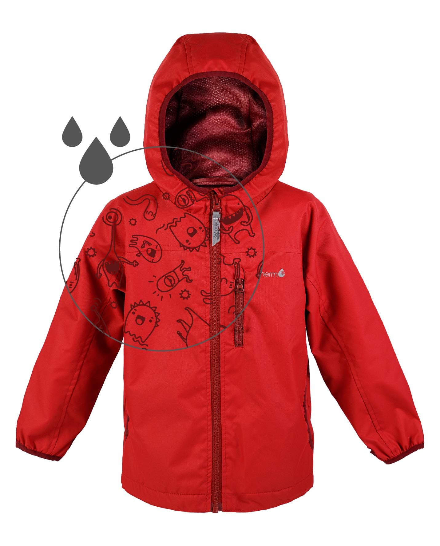 Therm Girls Boys Rain Jacket, Lightweight Raincoat with Magic Pattern - Breathable Mesh Lined - Blue Red Purple - Kids Youth