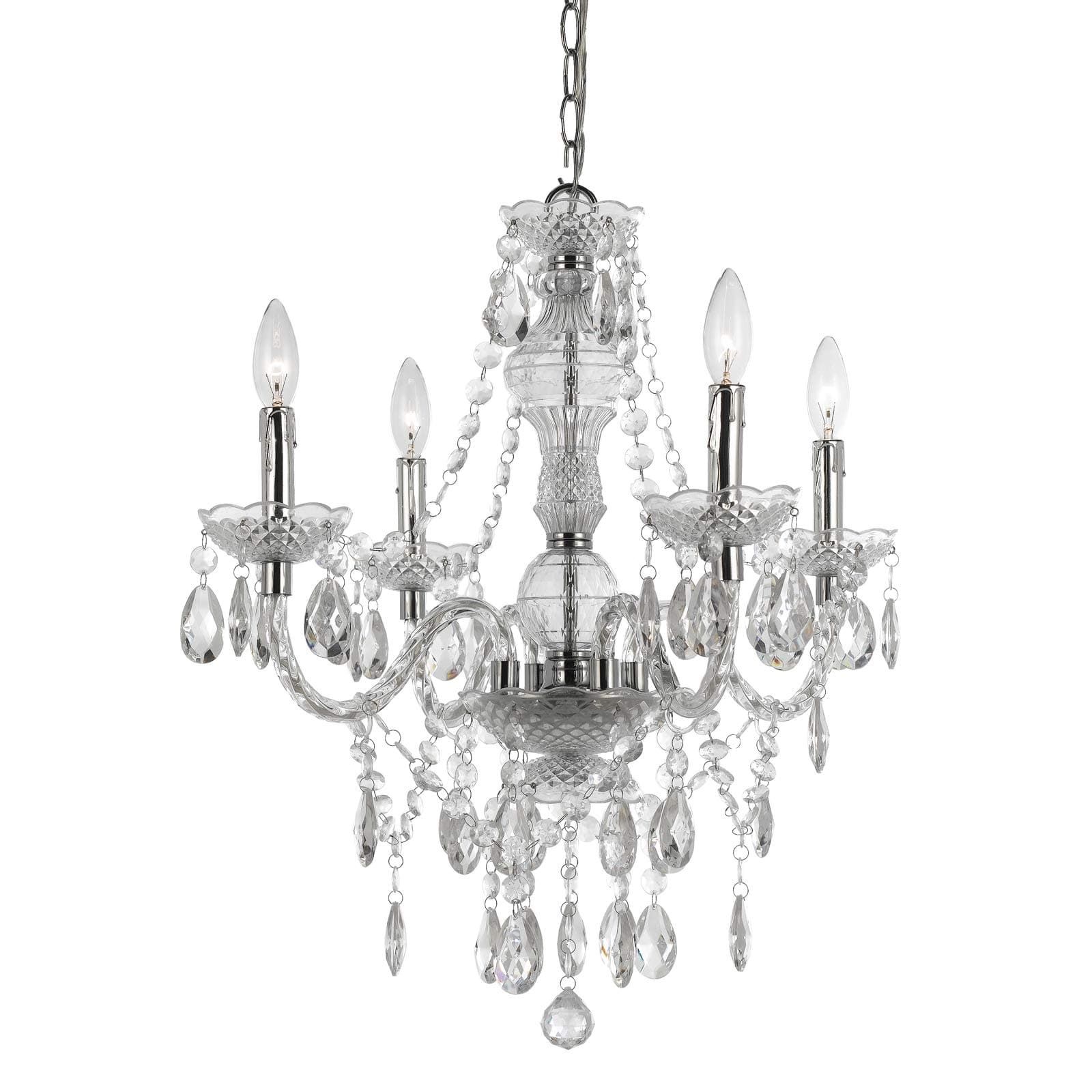 Naples 4-Light Chandelier with Swag Kit, Chrome Finish, and Clear Faux Crystals for Plug-In or Hardwire Installation in Home or Office