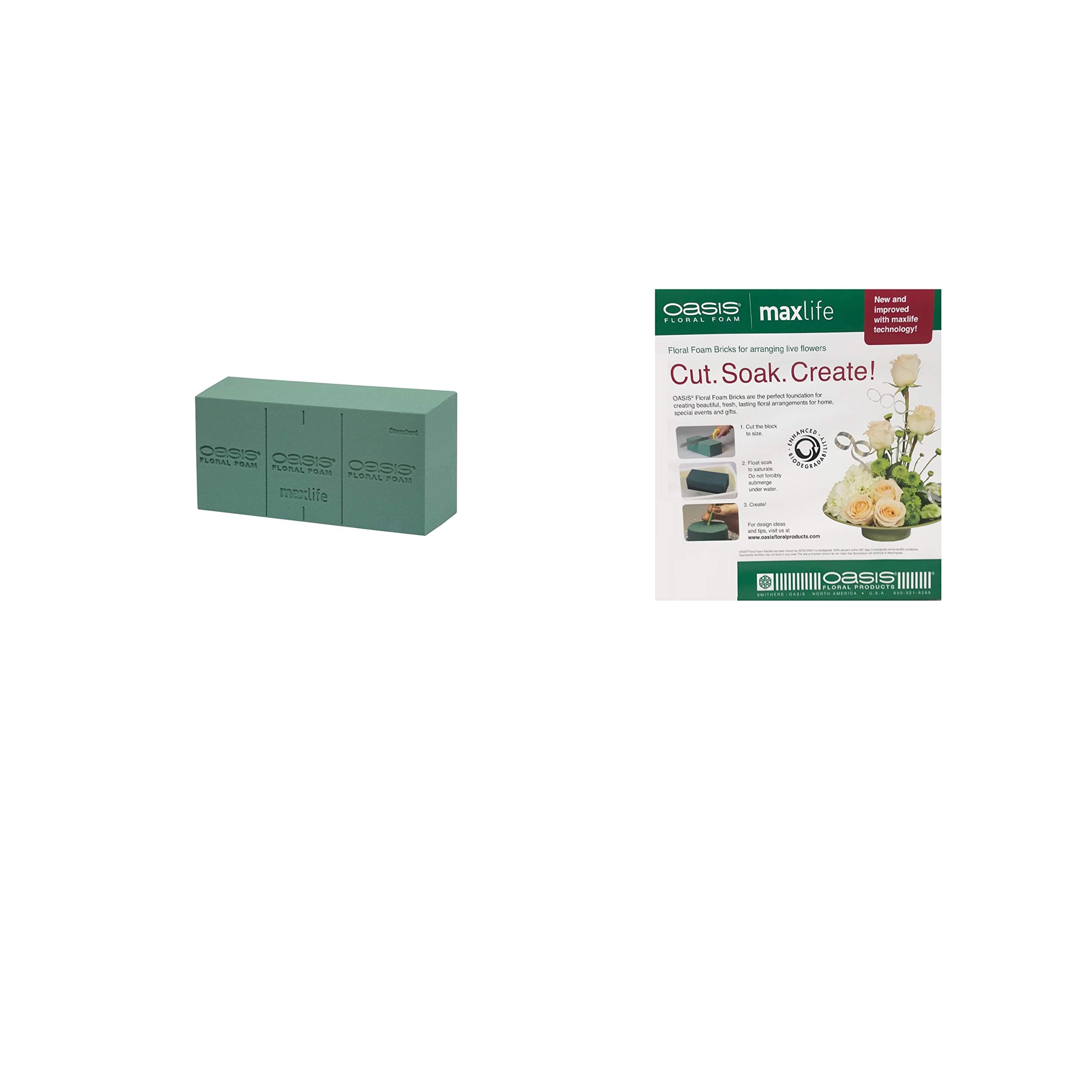Standard Floral Foam Bricks. New and Improved with MaxLife Technology for Longer Fresh Flower Life. (Pack of 1)