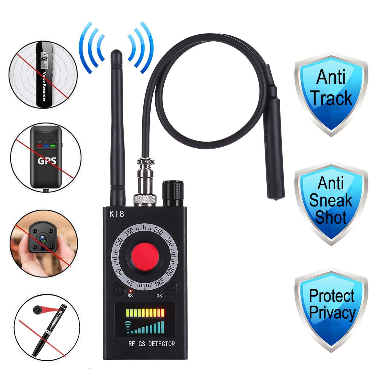 Anti Spy Detector RF Bug Detectors,Hiddem Camera Detectors Finders,Cellphone GPS Signal Bug Detectors,Listening Device Detector--Hotels,Homes,Life Safety
