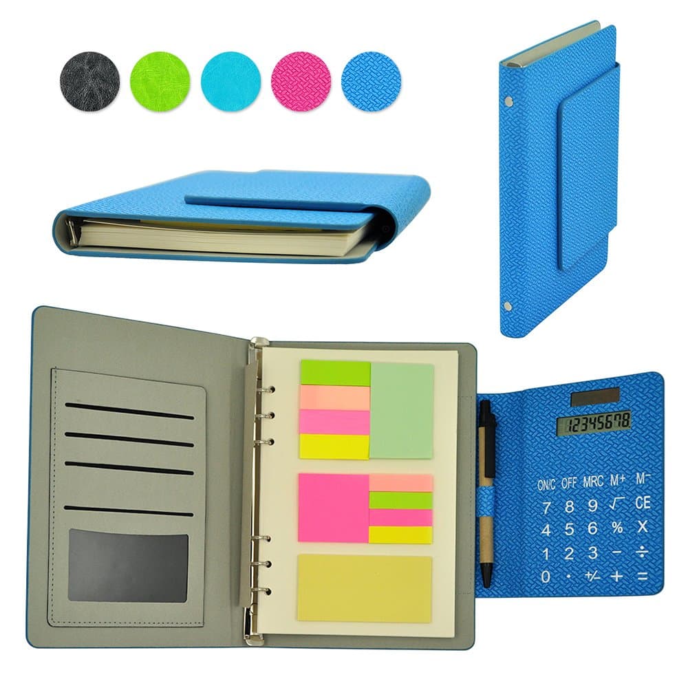 KHHK 8.5" Multifunctional Leather Notebooks Back to School Loose Leaf Binder Notebook Personal Organiser with Memo Notes and Solar Power Caculator