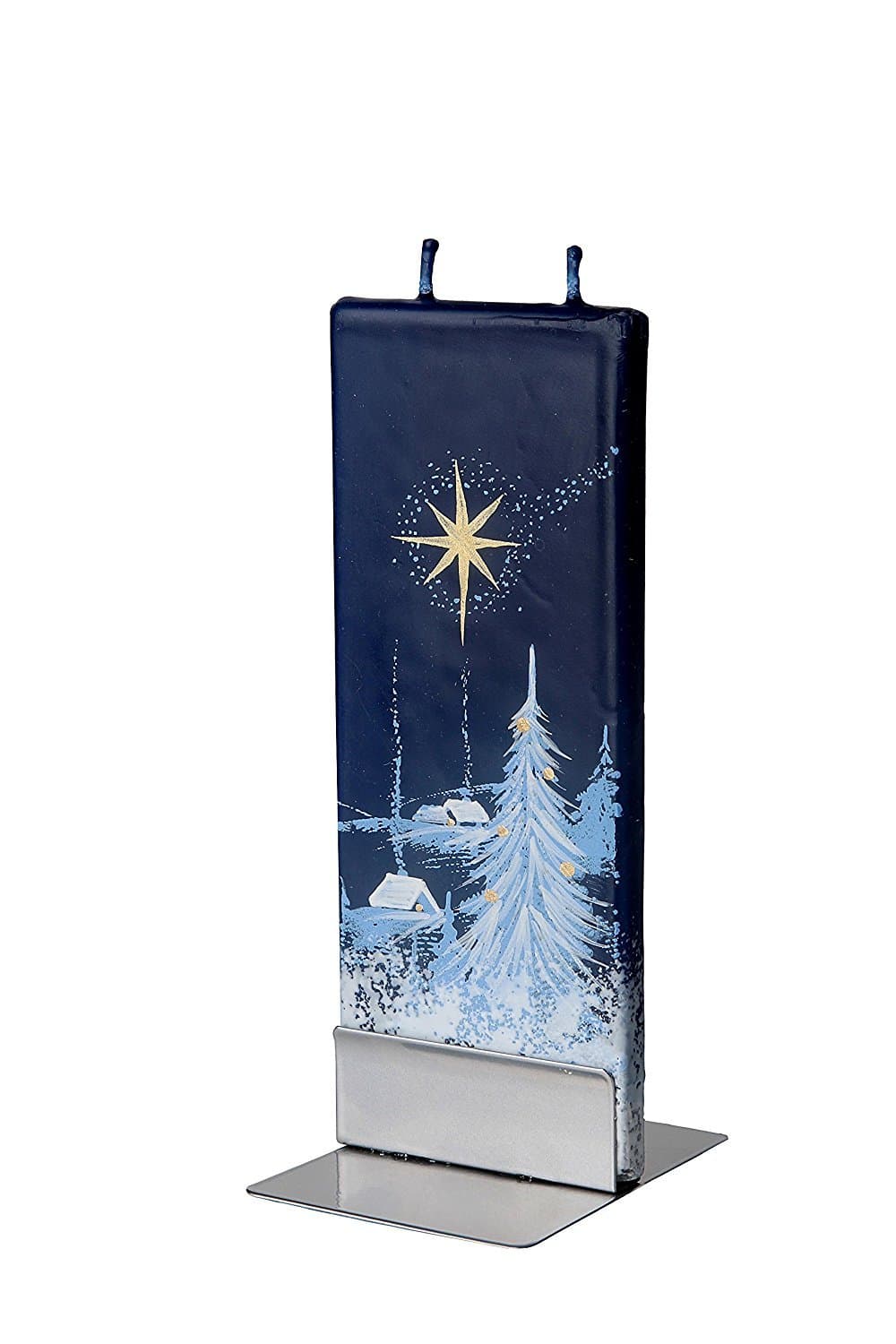 FlatyzTwin Wick Unscented Thin Flat Candle - Christmas Star Scene (Blue)
