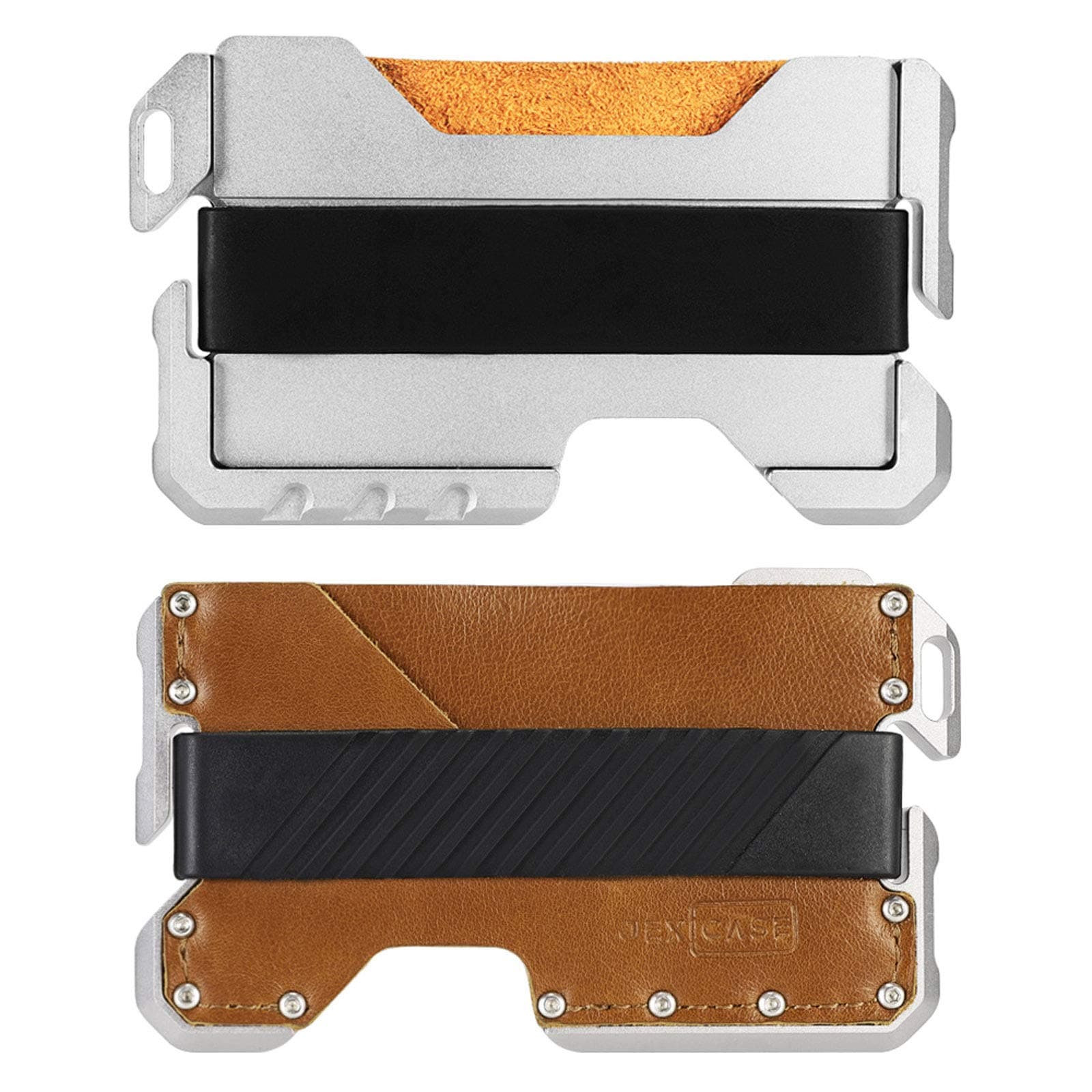 Dapper EDC Wallet--Genuine Leather, CNC Alum, RFID Blocking Card Bag Card Cases Money Organizers Brown B