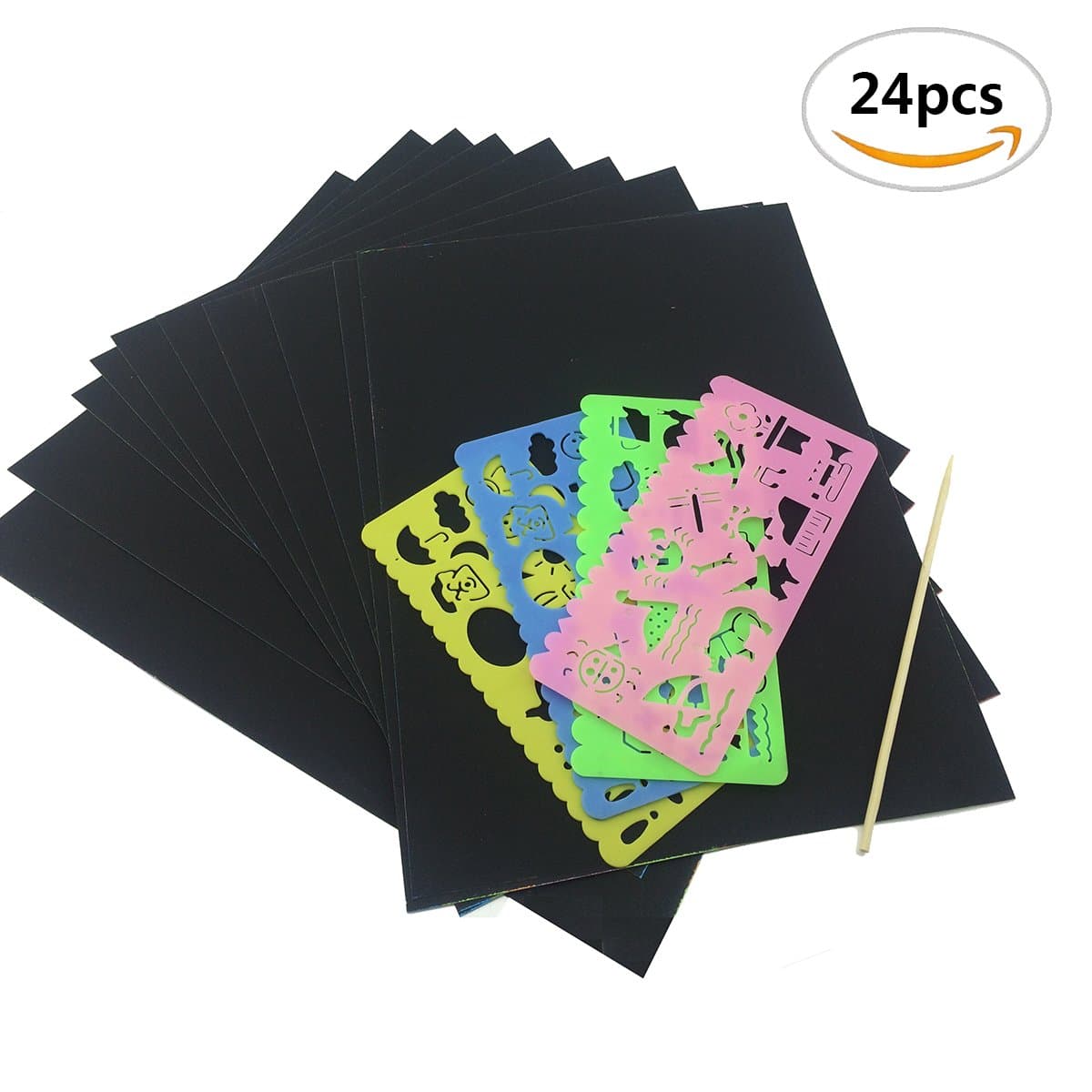 Bloomood 24PCS Scratch & Sketch Art papers,Colourful Scratch Art DIY paper.(with two stylus and four different colors of the rulers )