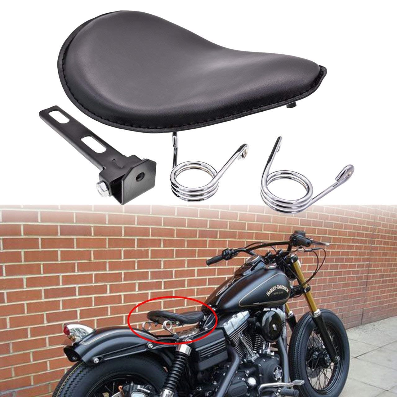 HANEU Chrome Leather Solo Seat 3" Spring Mounting Bracket Kit for Sportster Bobber Chopper