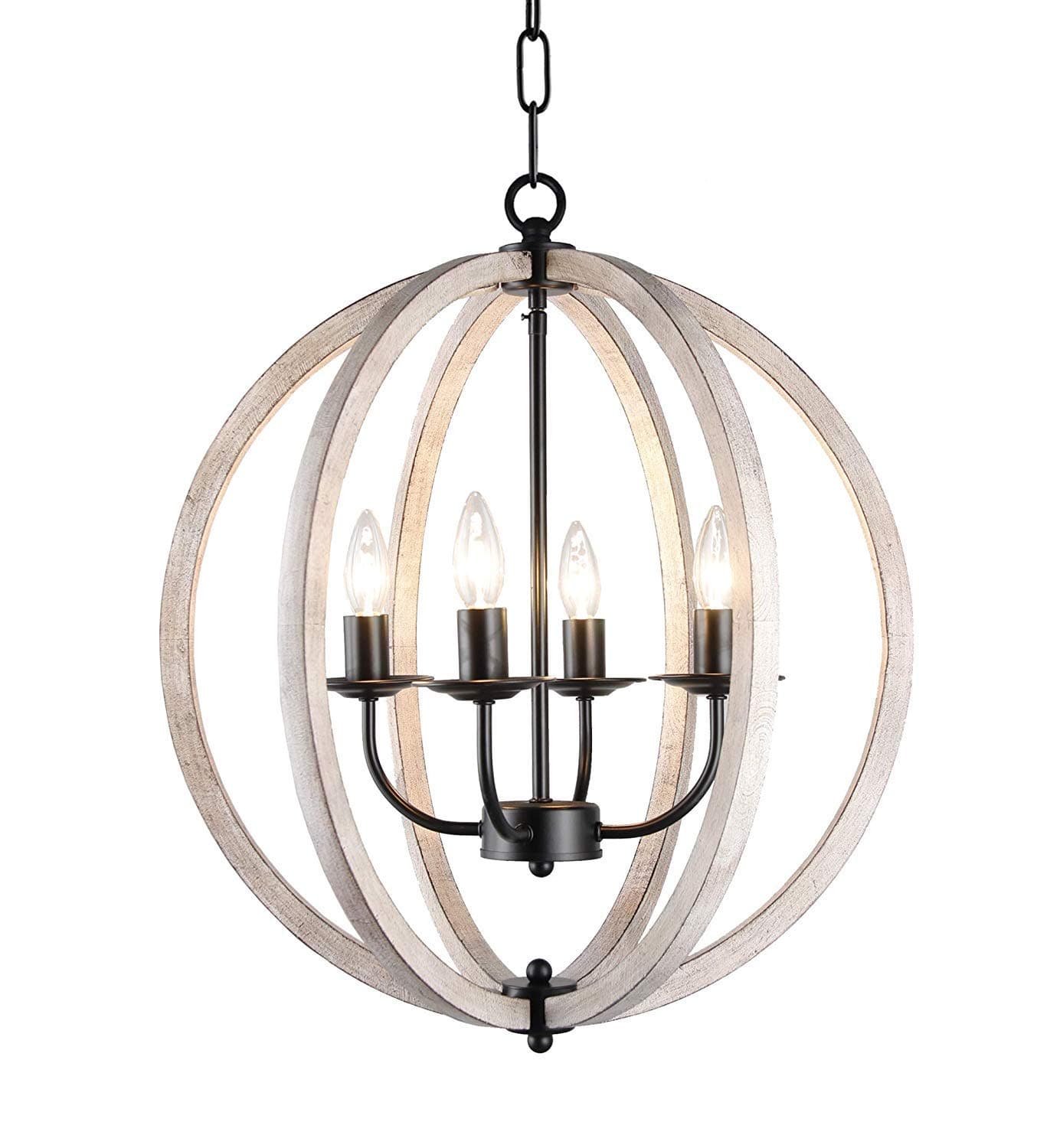 Decomust (20" W x 22.6" H Orb Global Natural Wood Frame Chandelier Foyer Candle-Style Rustic Pendant Lamp