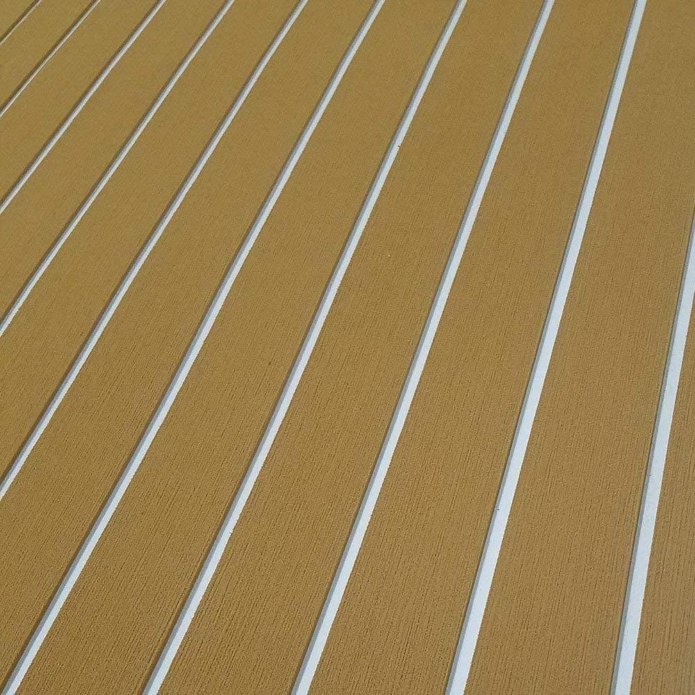 Tdogs Marine EVA Foam Sheet Fish Boat Surfboard Decking Teak Flooring Yacht Non-Slip Marine Flooring Mat 91"x35.4"/94.5"x35.5" (91"x35.4", Golden with White Stripes)