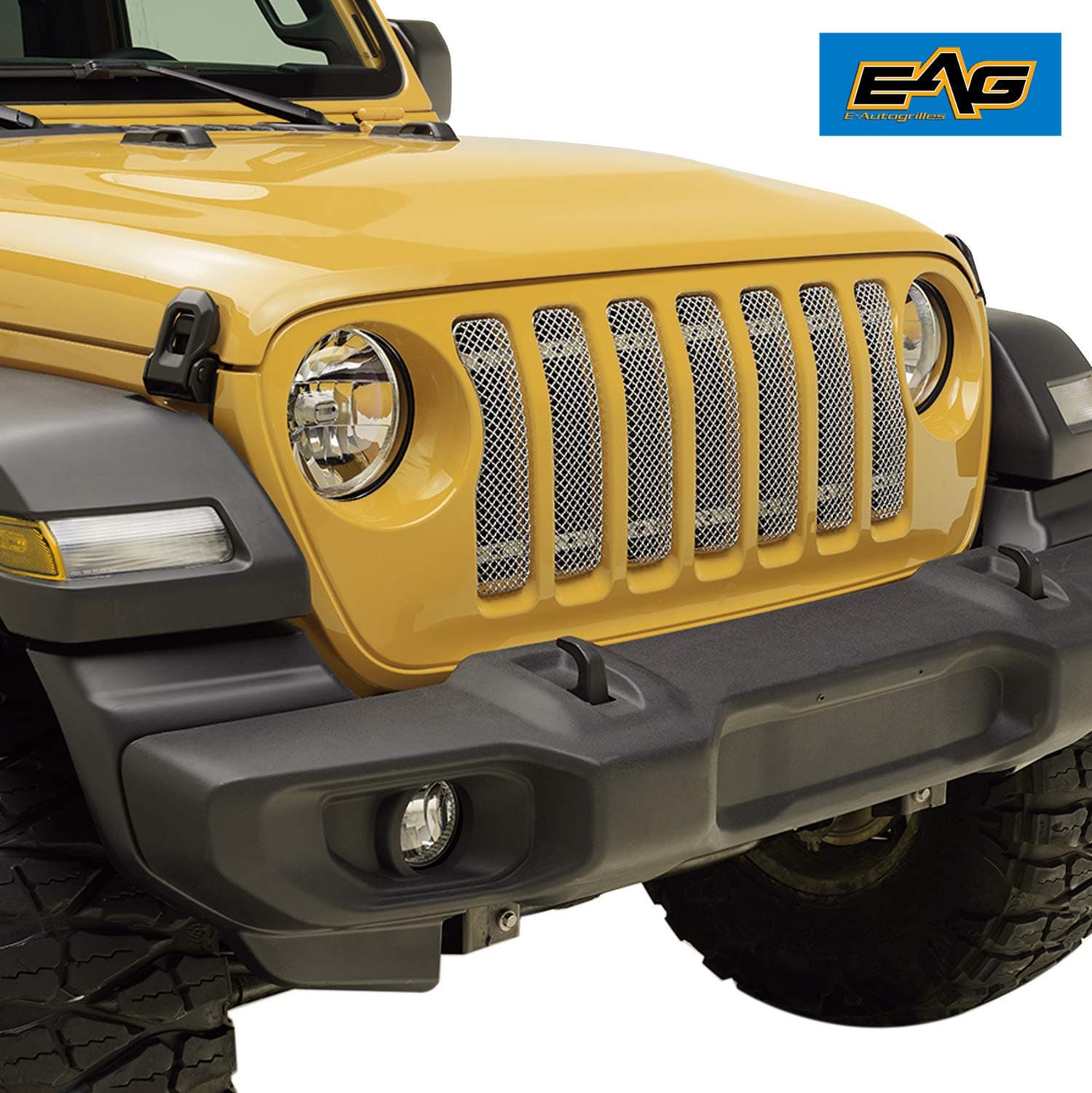EAG 7PCS Chrome Overlay Stainless Steel Wire Mesh Grille for 18-20 Jeep Wrangler JL